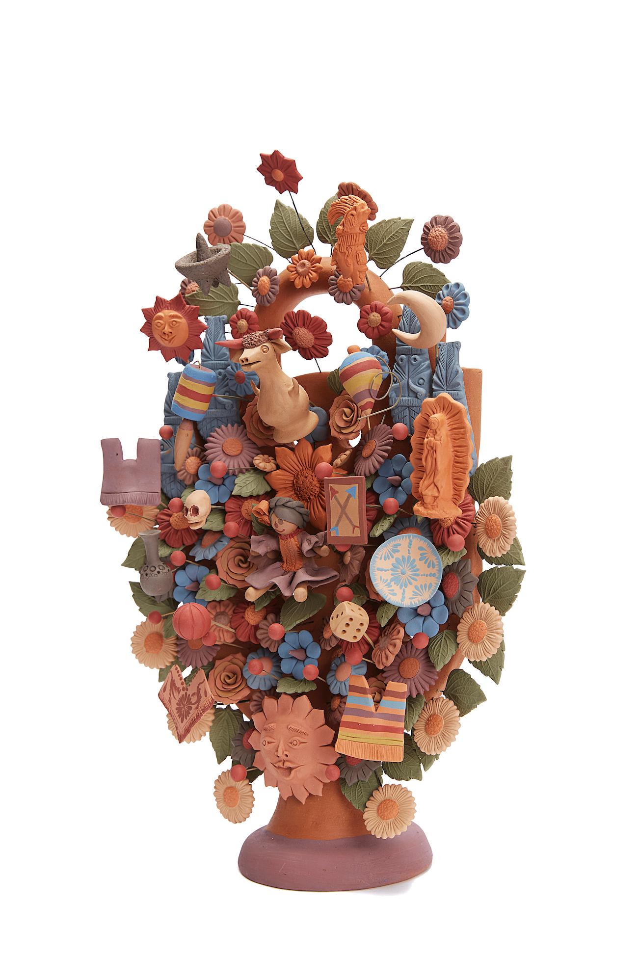 Cecilio Sanchez Fierro Abstract Sculpture - Arbol de Artesanias - Handicraft Tree  / Ceramics Mexican Folk Art Clay