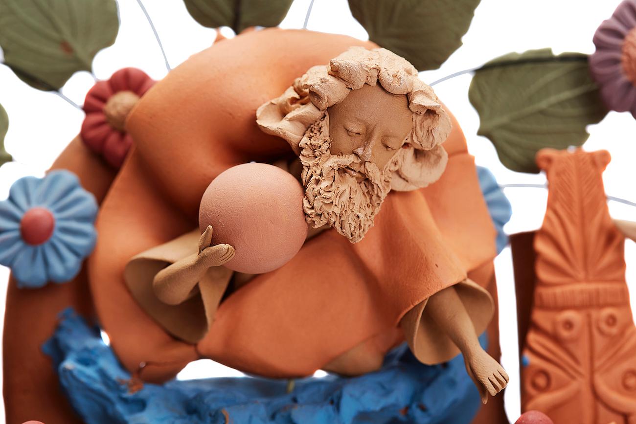Arbol de la vida -  Tree of life  / Ceramics Mexican Folk Art Clay - Brown Abstract Sculpture by Cecilio Sanchez Fierro