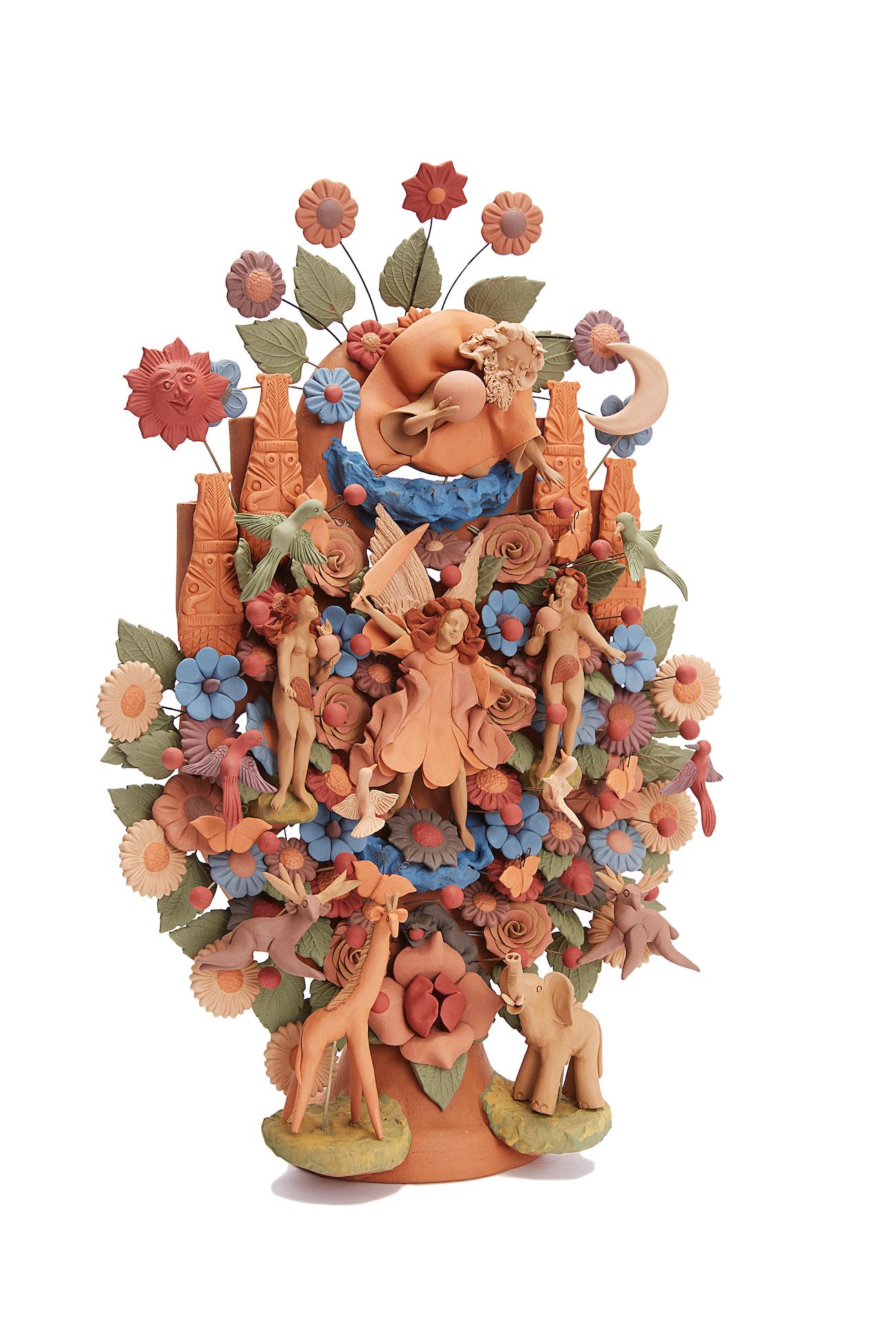 Arbol de la vida -  Tree of life  / Ceramics Mexican Folk Art Clay - Sculpture by Cecilio Sanchez Fierro