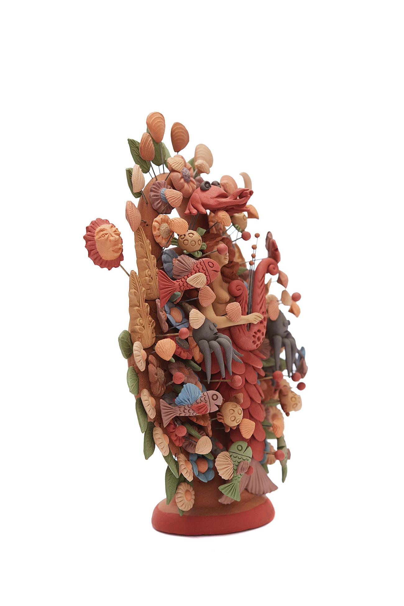 Arbol Sirena - Marmaid Tree / Ceramics Mexican Folk Art Clay - Brown Figurative Sculpture by Cecilio Sanchez Fierro