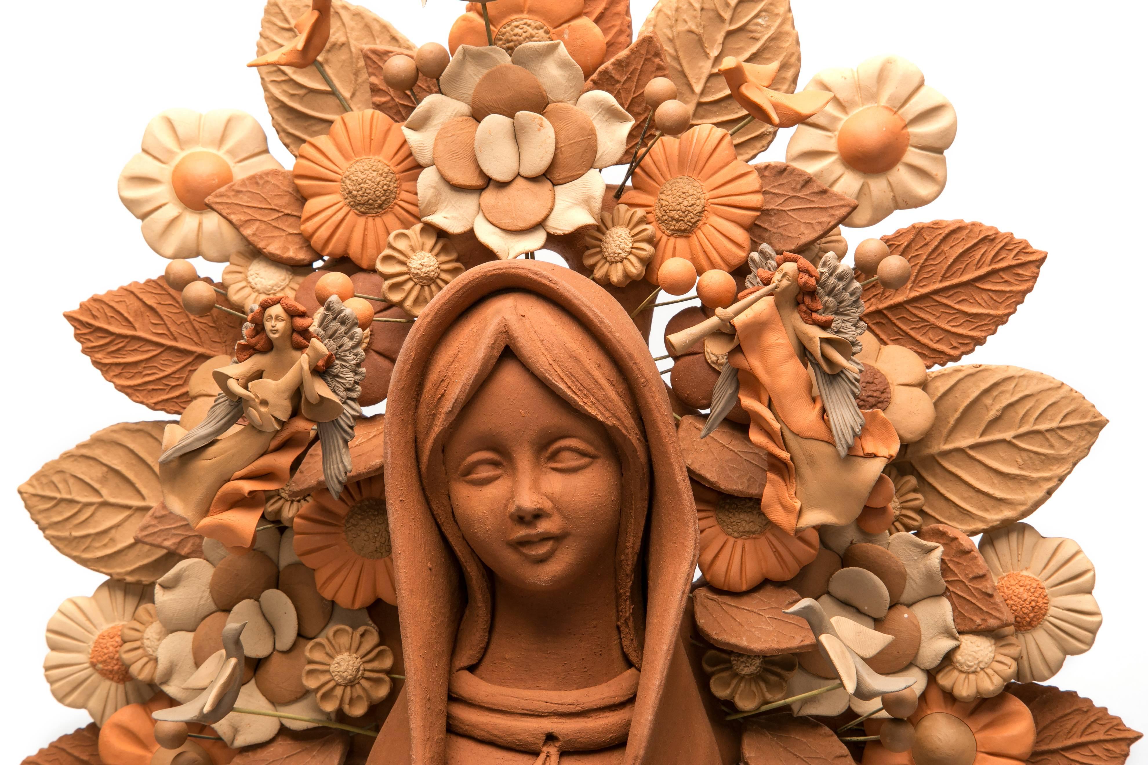 Virgen de Guadalupe / Ceramics Mexican Folk Art Clay - Sculpture by Cecilio Sanchez Fierro