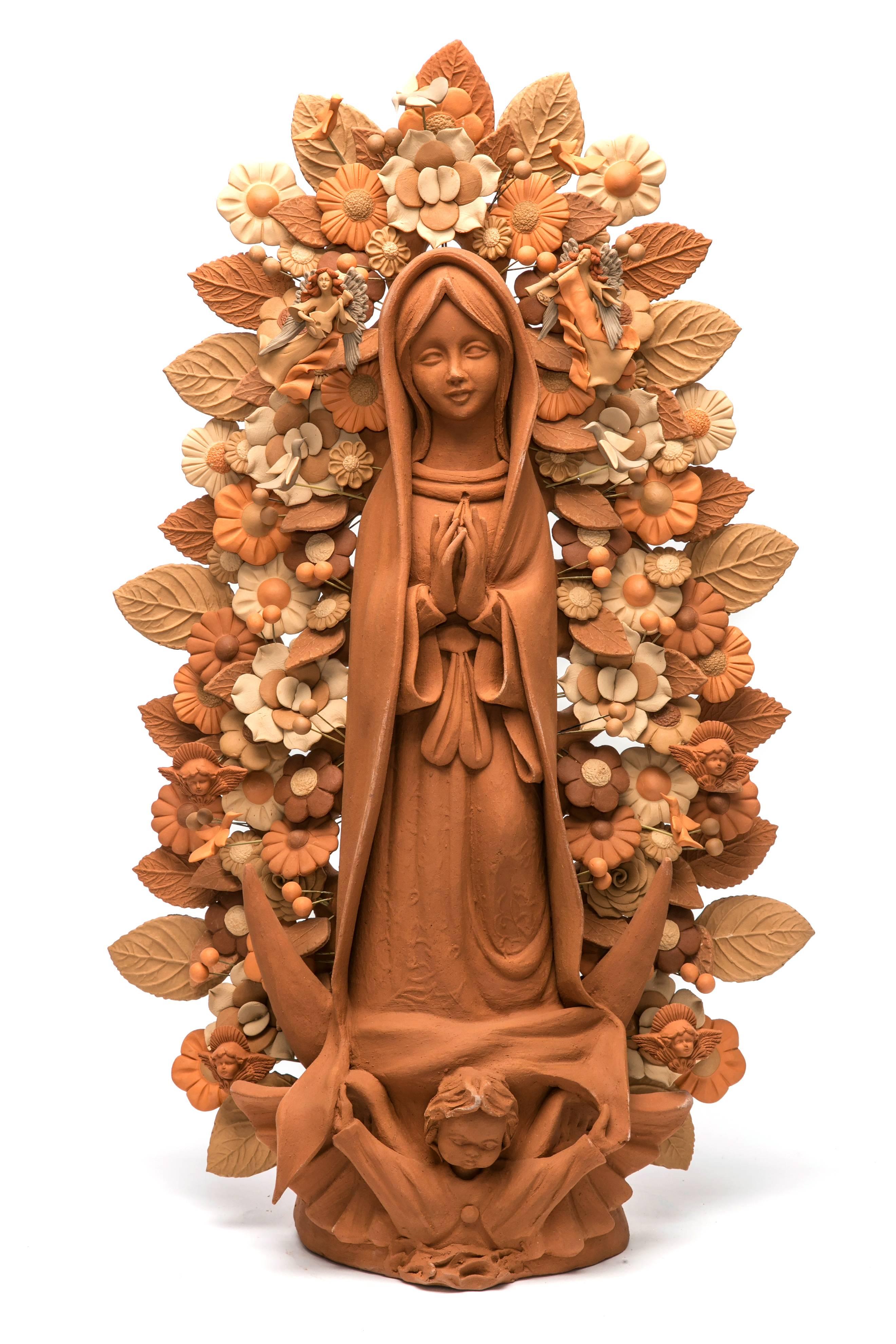 Cecilio Sanchez Fierro Figurative Sculpture - Virgen de Guadalupe / Ceramics Mexican Folk Art Clay