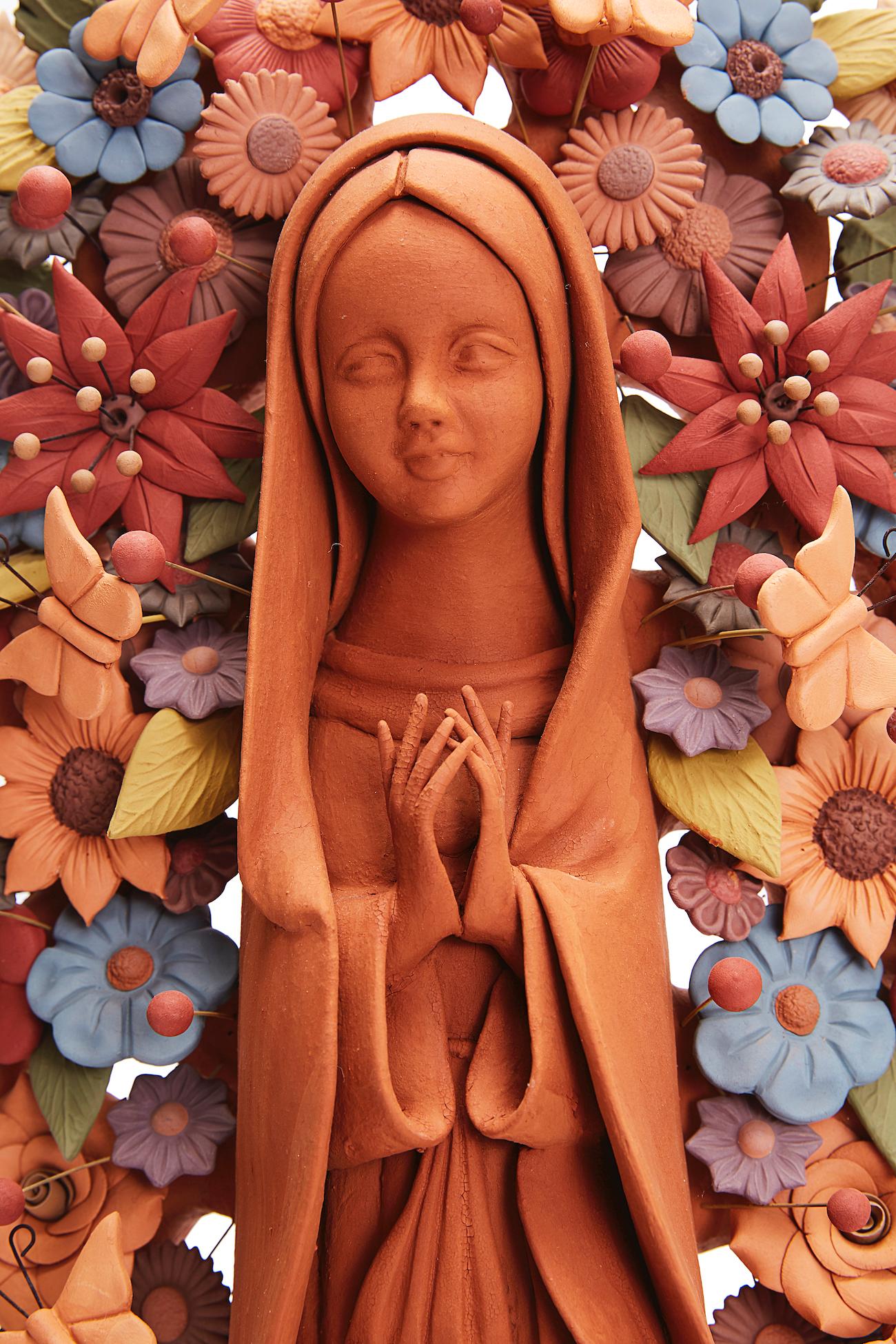 Virgen de Guadalupe - Our Lady of Guadalupe   / Ceramics Mexican Folk Art Clay - Sculpture by Cecilio Sanchez Fierro