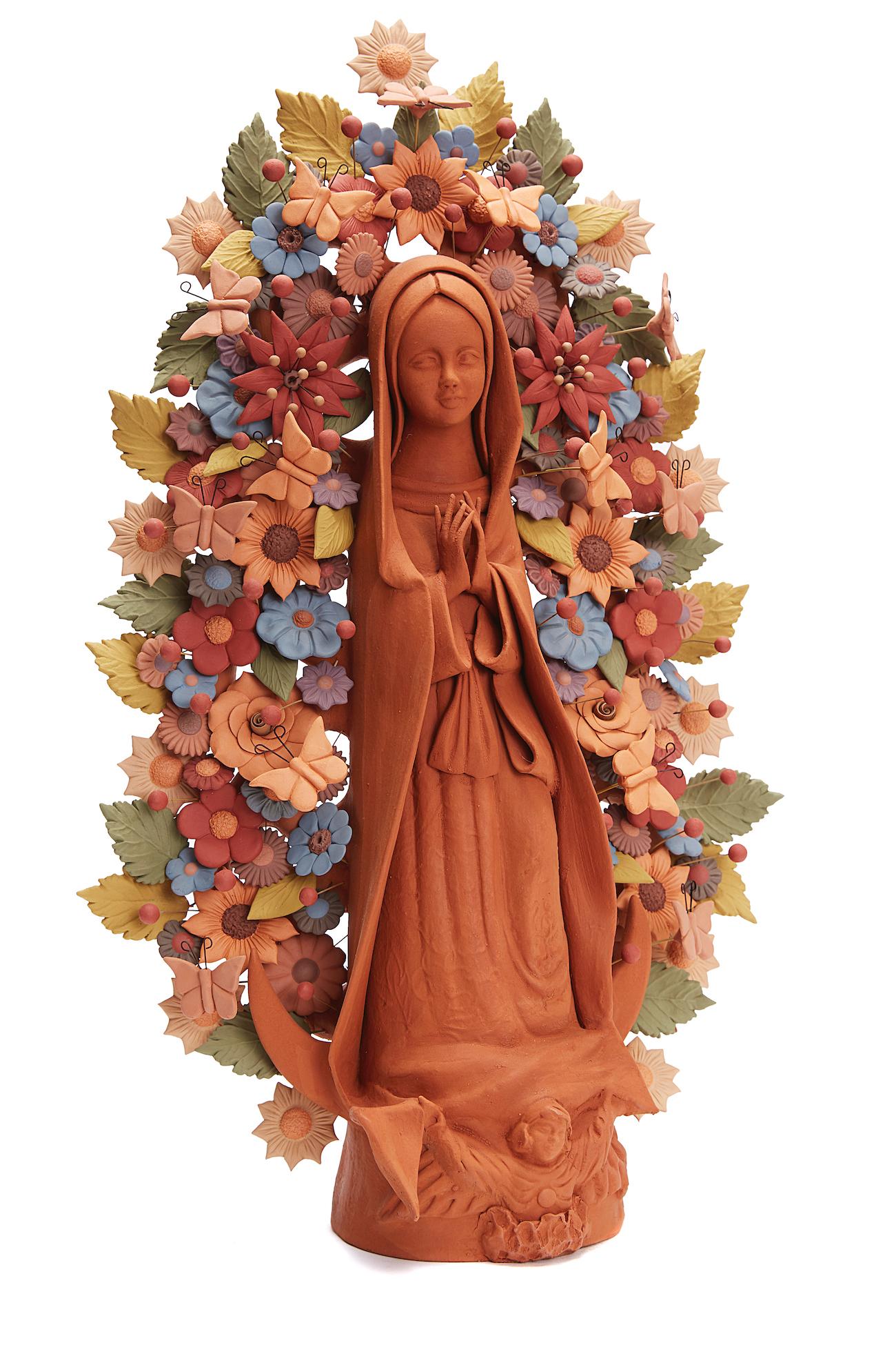 Cecilio Sanchez Fierro Figurative Sculpture - Virgen de Guadalupe - Our Lady of Guadalupe   / Ceramics Mexican Folk Art Clay