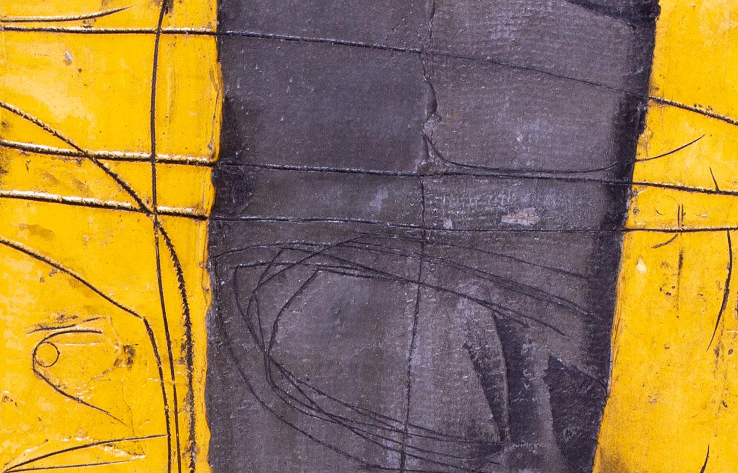 South African artist Cecily Sash, abstract in yellow and black with sgraffito For Sale 2