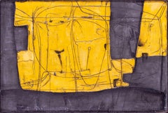 Vintage South African artist Cecily Sash, abstract in yellow and black with sgraffito