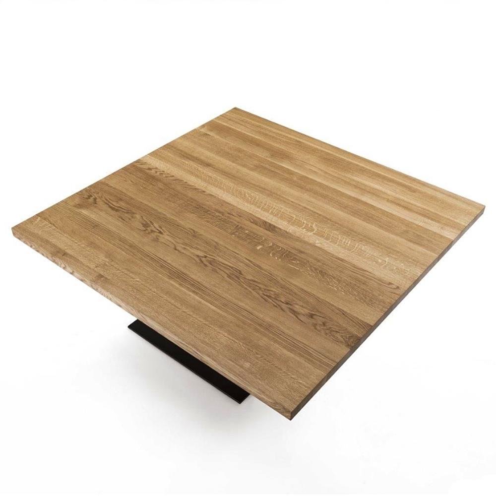 italien Table de salle à manger carrée en chêne et fer en bois de chêne massif en vente