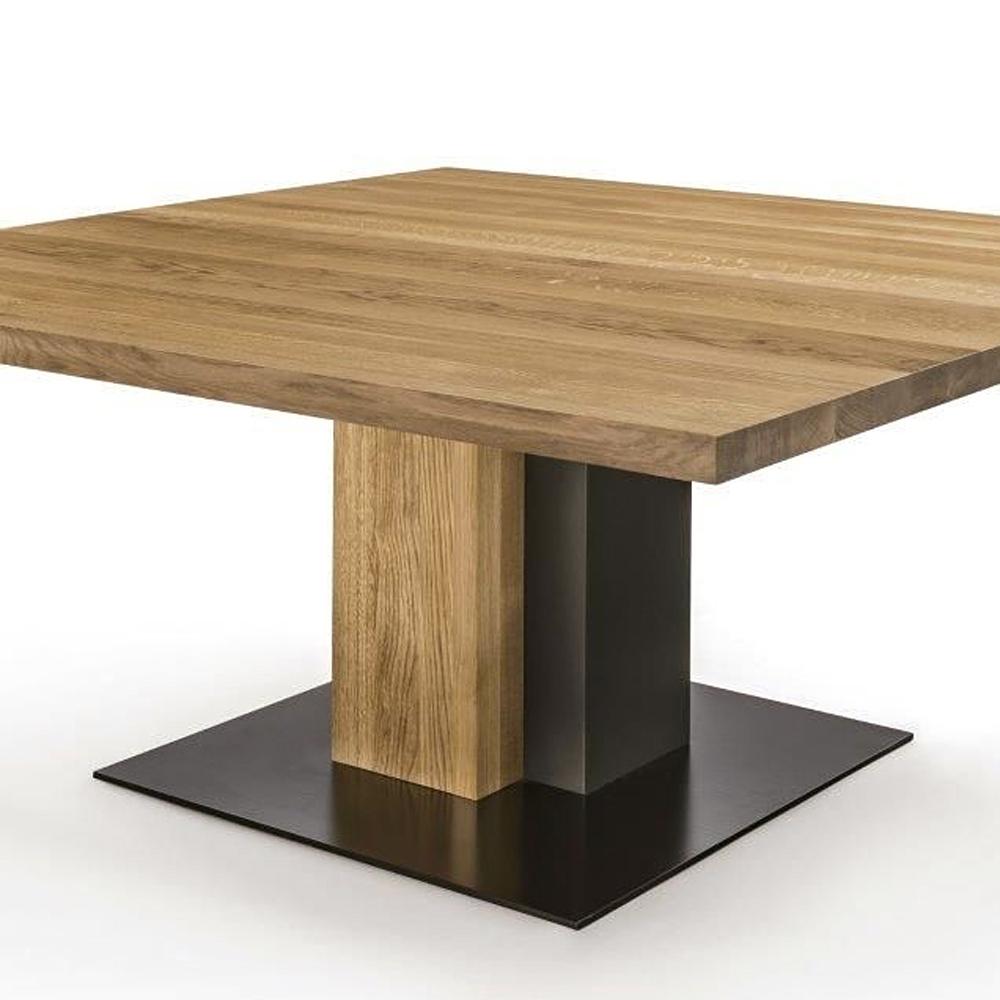 Italian Oak and Iron Square Dining Table in Solid Oak Wood For Sale