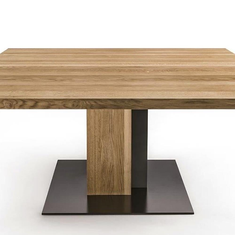 Fer Table de salle à manger carrée en chêne et fer en bois de chêne massif en vente