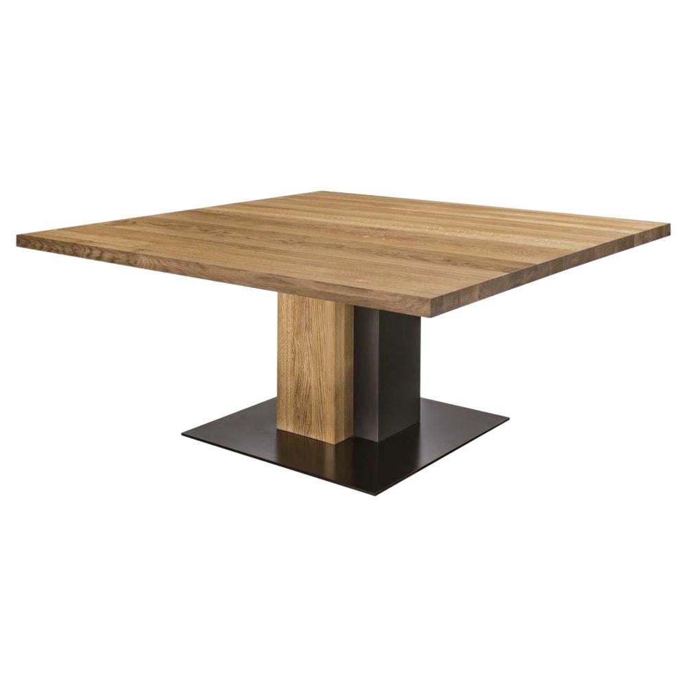 Oak and Iron Square Dining Table in Solid Oak Wood For Sale