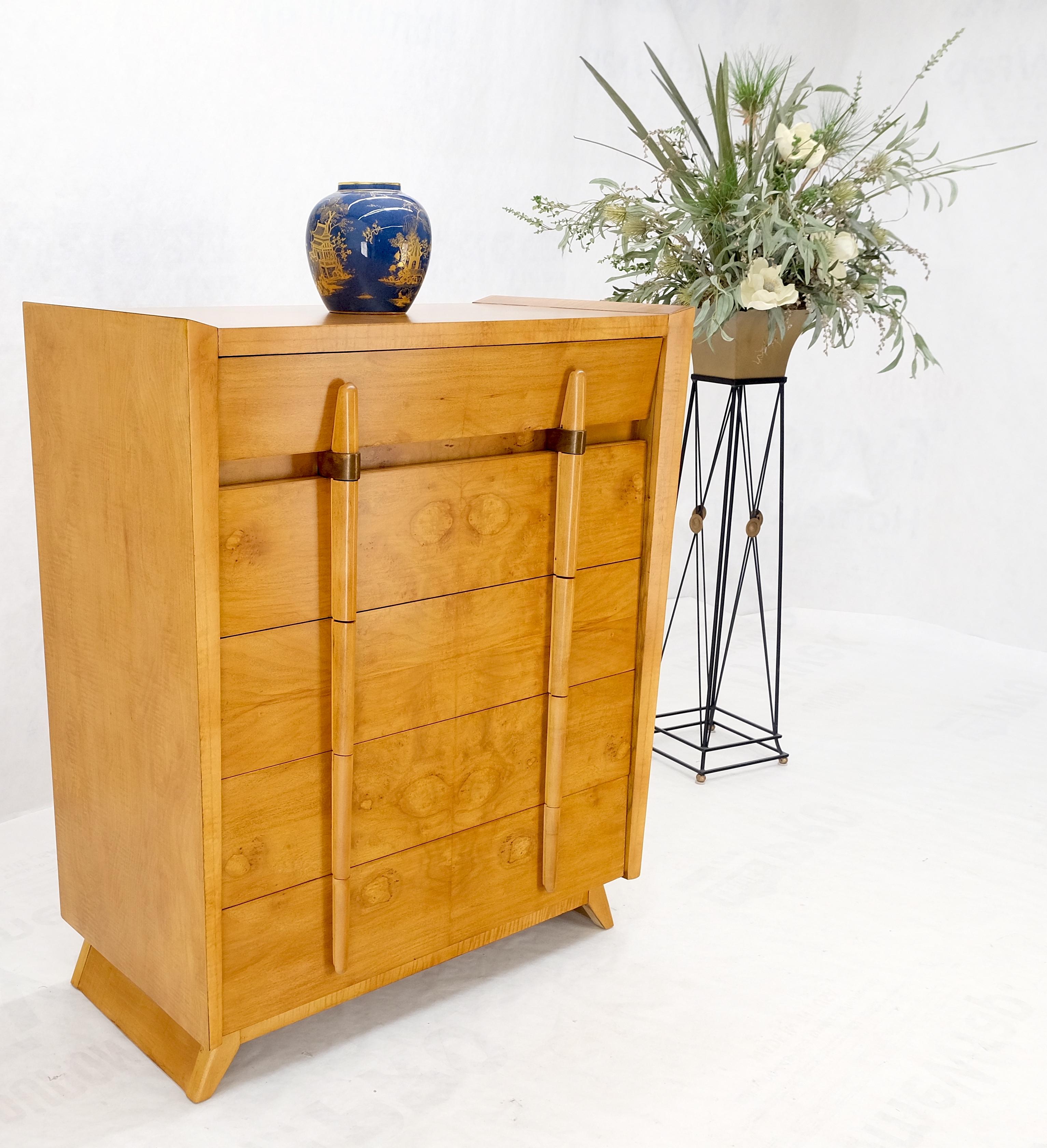 Cedar Drawer W/ Lid Mid-Century Modern Burl High Chest Dresser Sculptured Pulls  For Sale 7