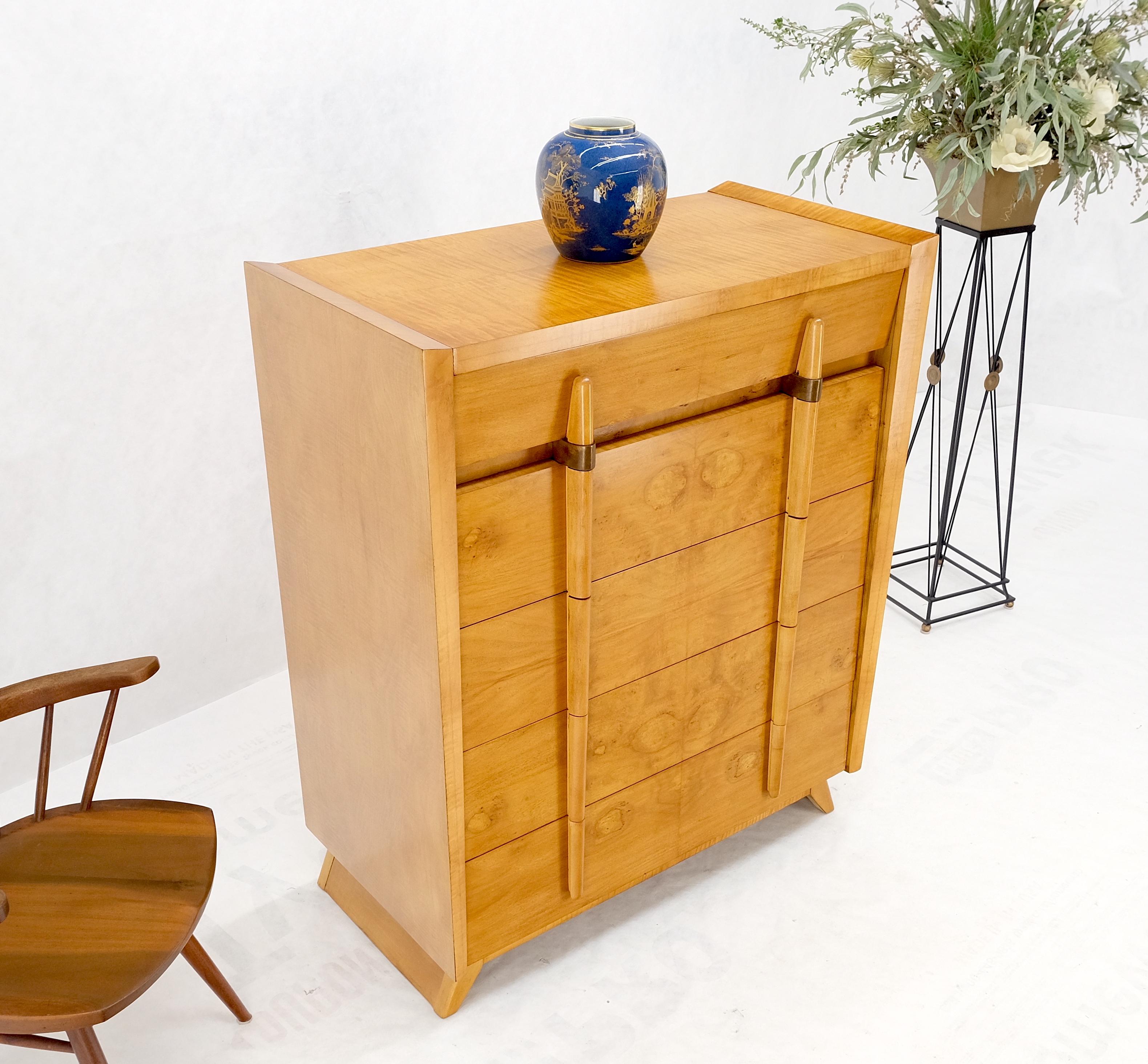 Cedar Drawer W/ Lid Mid-Century Modern Burl High Chest Dresser Sculptured Pulls  For Sale 8