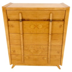 Cajón De Cedro Con Tapa Cómoda Pecho Alto De Burl Moderno De Mitad De Siglo Tiradores Esculpidos