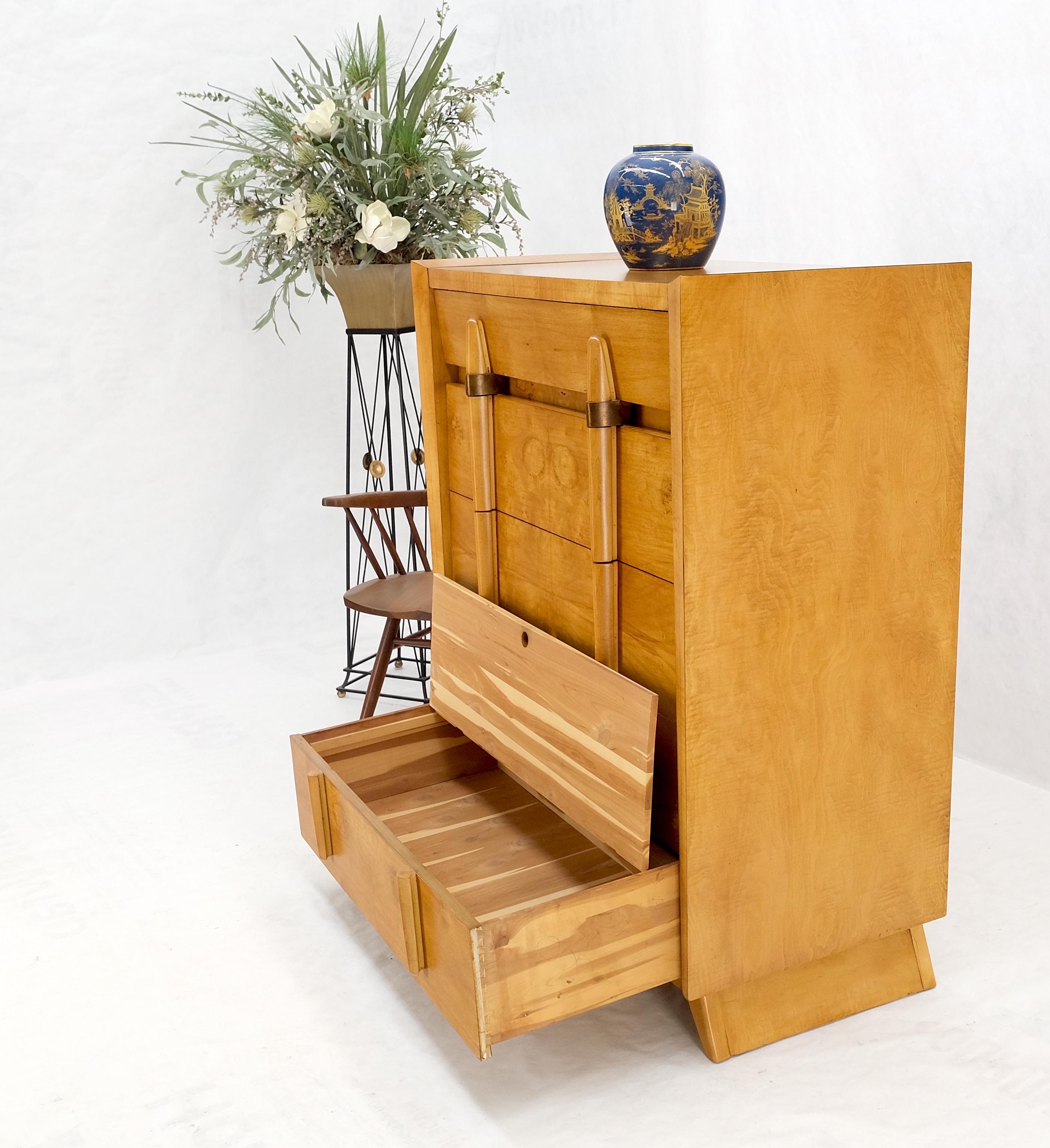 American Cedar Drawer W/ Lid Mid-Century Modern Burl High Chest Dresser Sculptured Pulls  For Sale