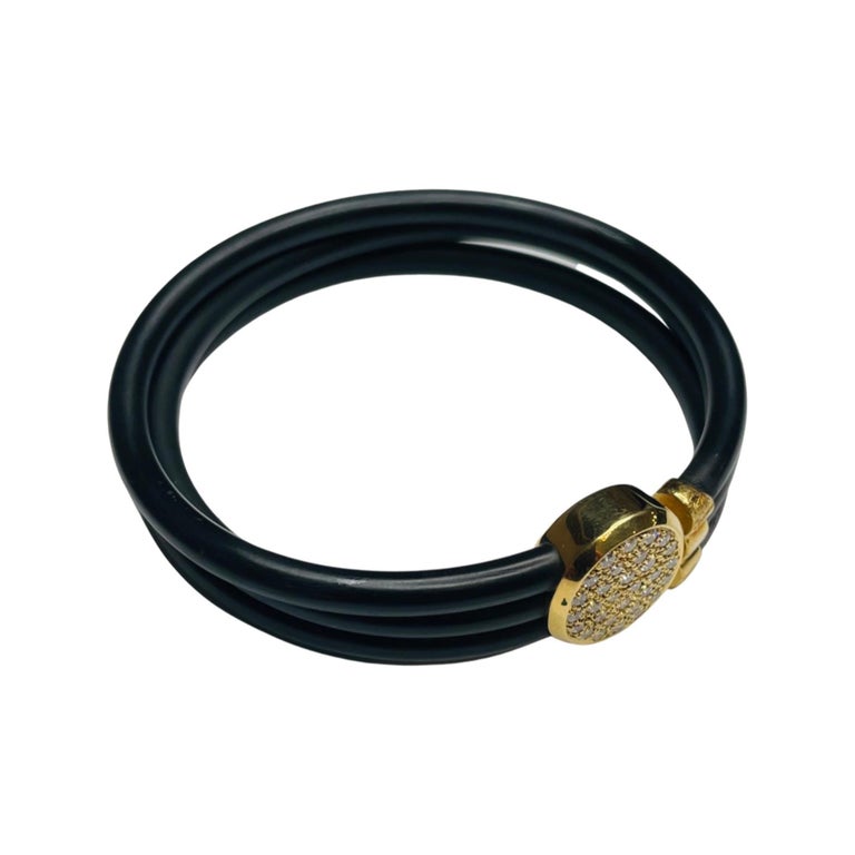 Cede 18K Yellow Gold Rubber and Diamond Bracelet For Sale at 1stDibs