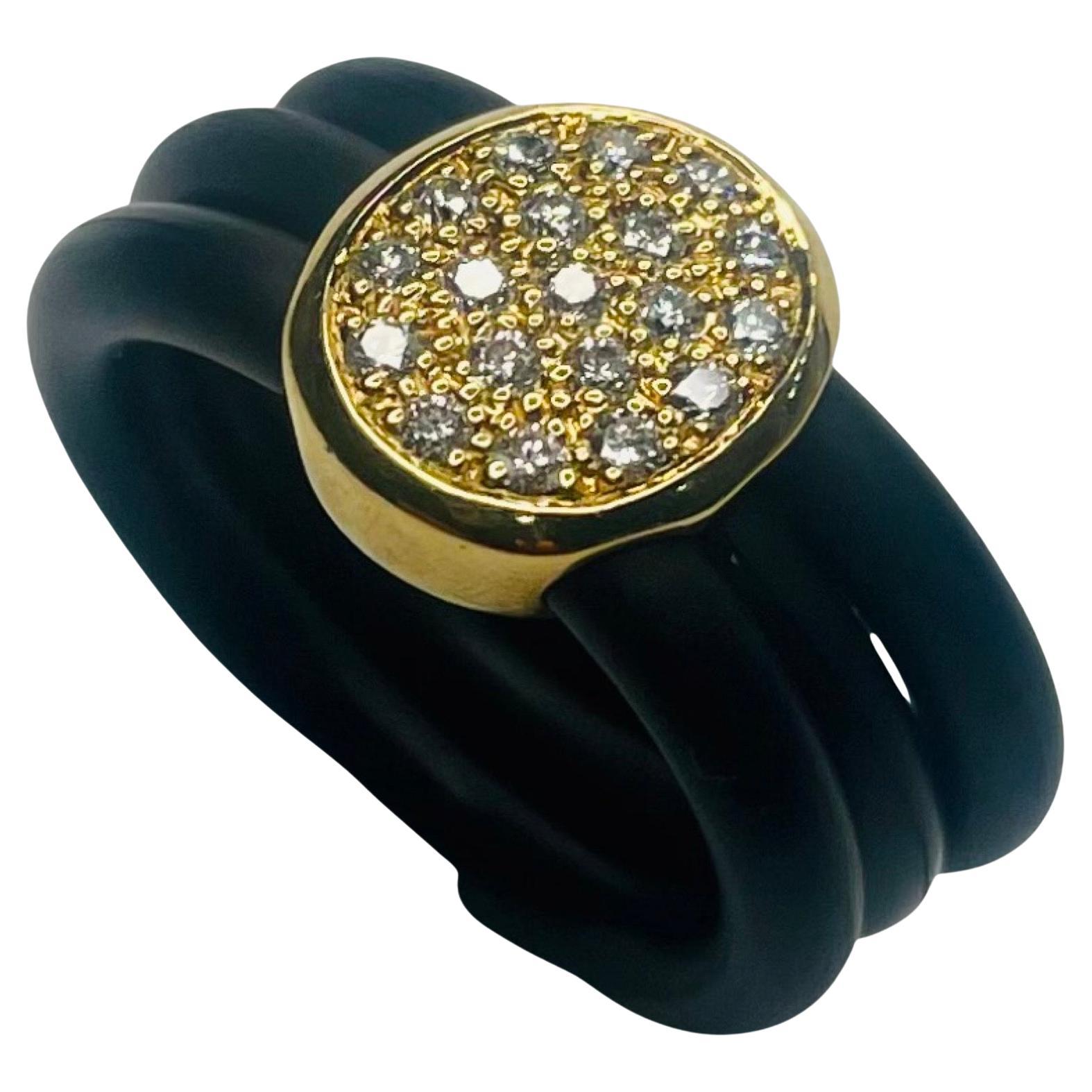 Cede 18K Yellow Gold Rubber Ring with Pave Set Diamonds For Sale