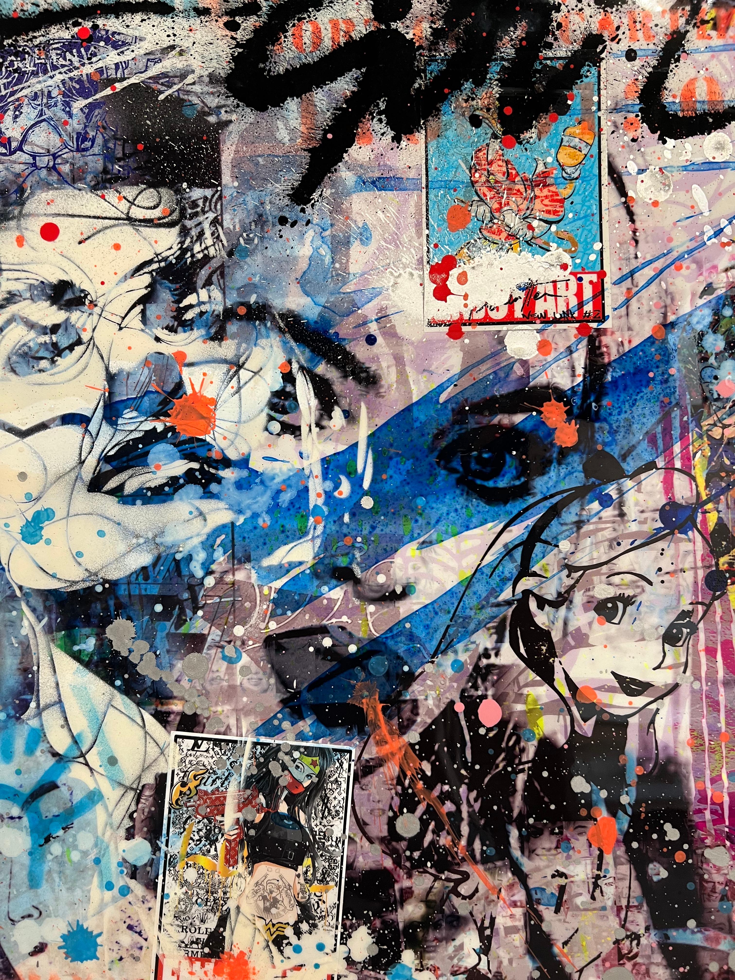 Framed Mixed media on aluminum.
Cédric Bouteiller is a French multidisciplinary urban artist known for his complex and layered mixed-media works. Born in 1970, he studied Fine Arts and Philosophy in Marseilles, Aix-en-Provence. Bouteiller is a