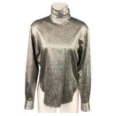 CEDRIC CHARLIER Size 4 Silver Metallic Silk / Polyester Dress Top