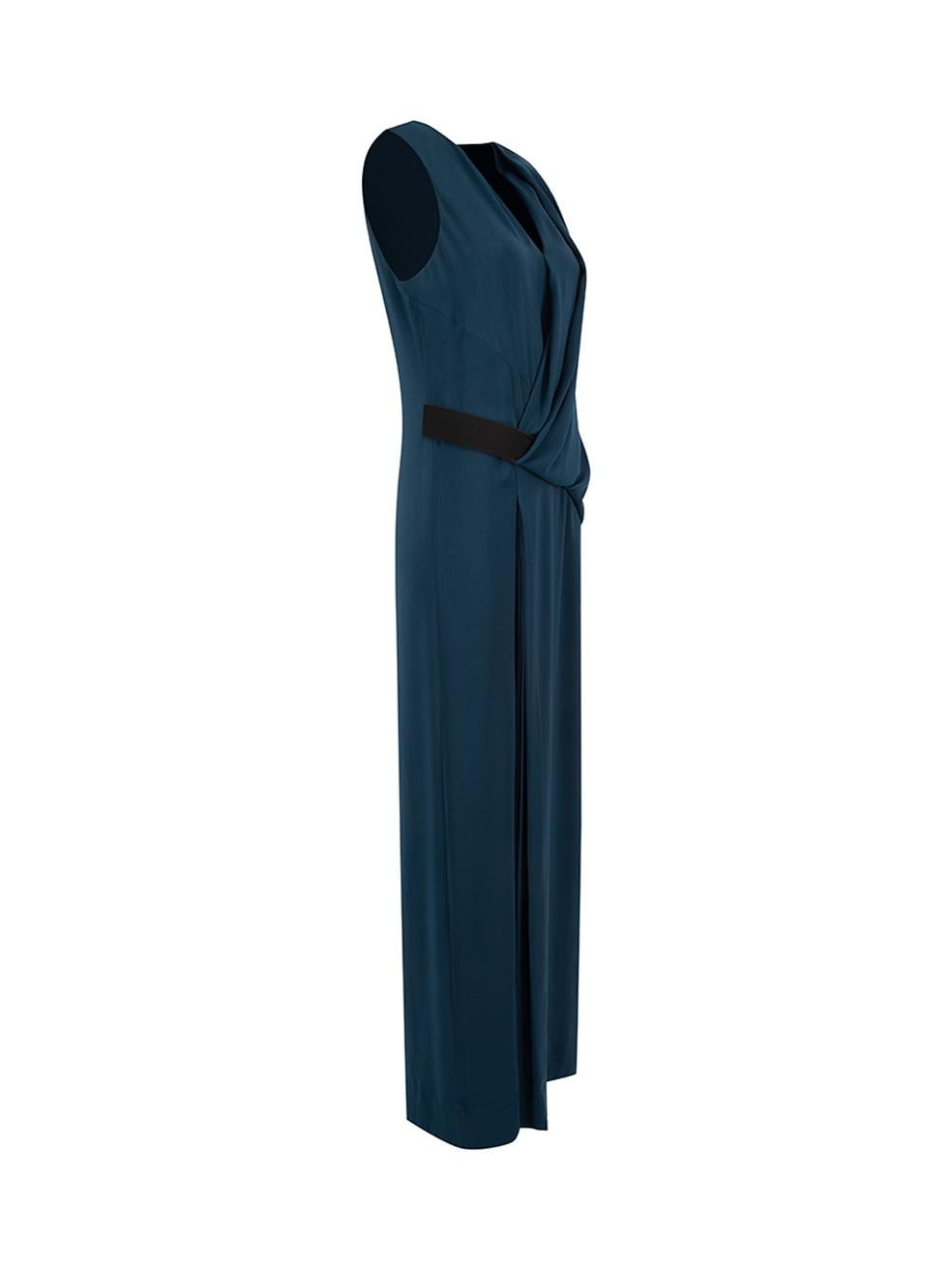 CONDITION is Very good. Minimal wear to dress is evident. Minimal wear to the hemline where stains can be seen on this used Cedric Charlier designer resale item.   Details  Navy Polyester Maxi dress Asymmetric and partially pleated design V neckline
