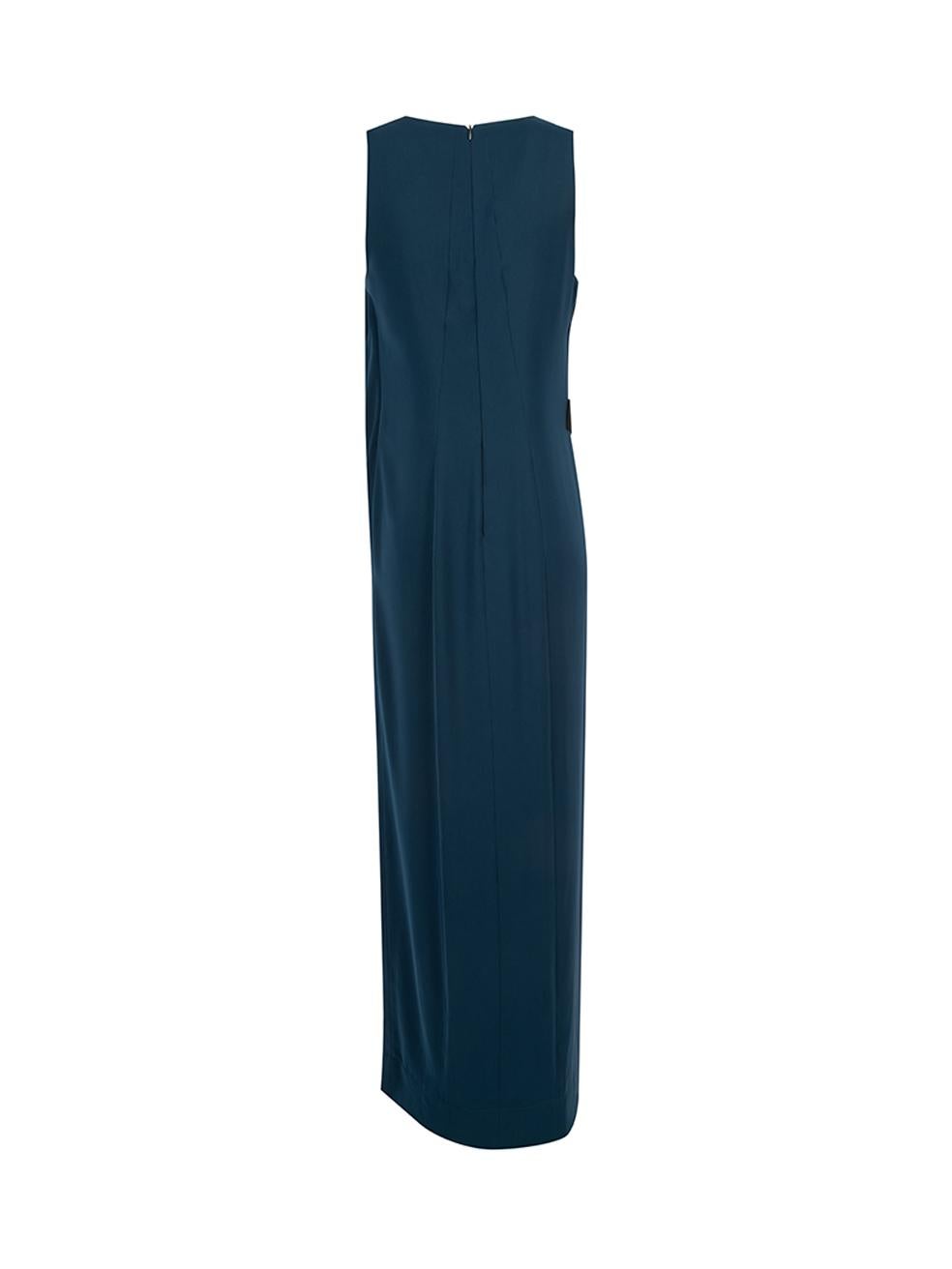 Cedric Charlier Women's Navy Sleeveless Asymmetric Maxi Dress In Excellent Condition In London, GB