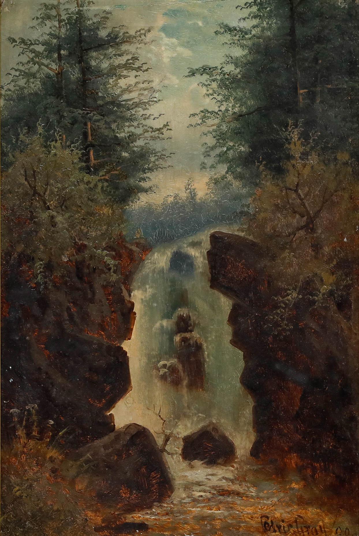 Cedric Gray - Olio del primo Novecento incorniciato, Le cascate della foresta in vendita 1