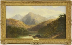 Highland Landscape Cattle Watering by the Loch, Victorian Oil Painting