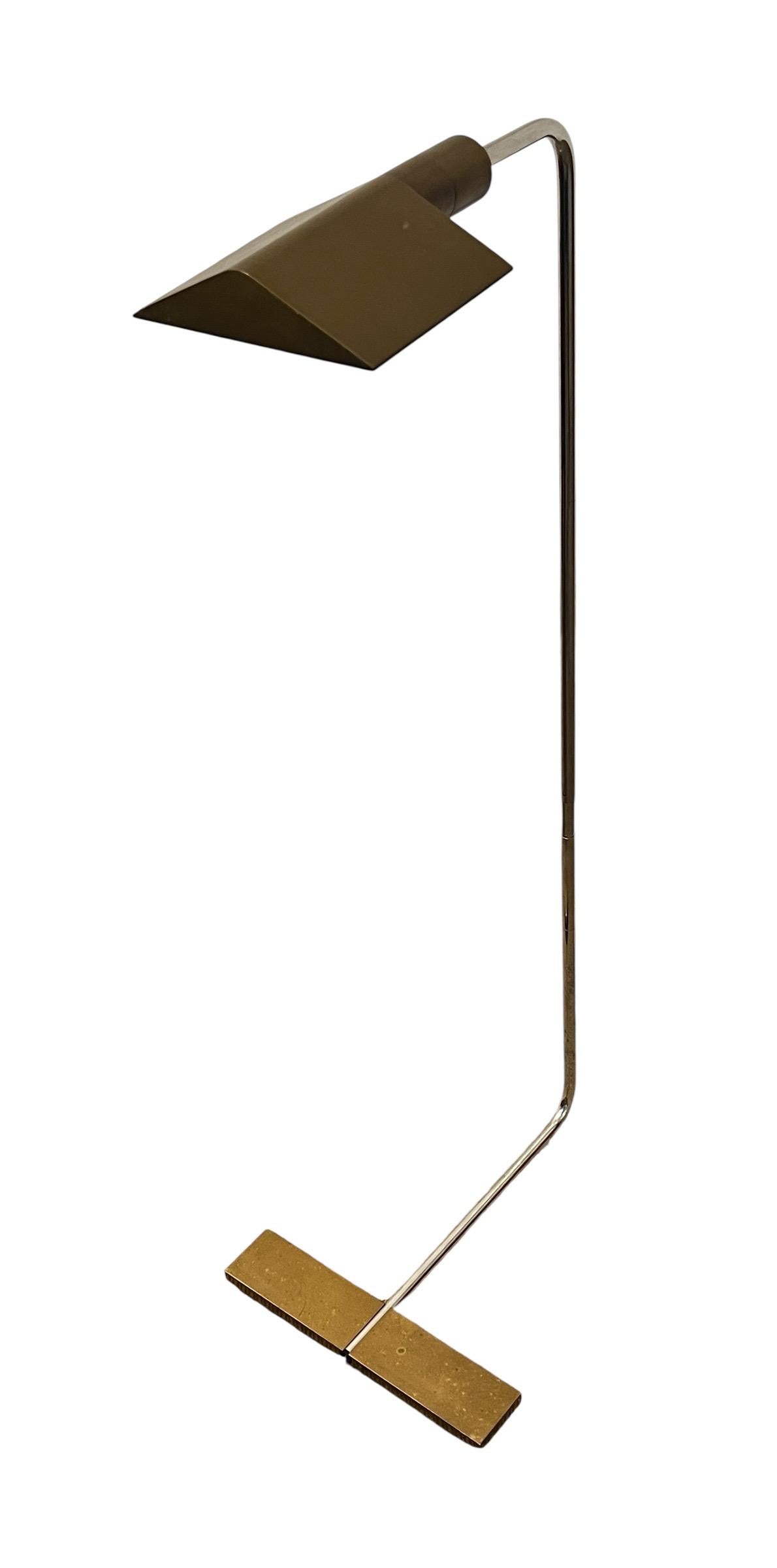 Cedric Hartman 1UWV Brass & Chrome Reading Floor Lamp.  Excellent vintage condition with age appropriate wear.  Brass is tarnished but would shine up easily. Signed twice on bottom with serial number.