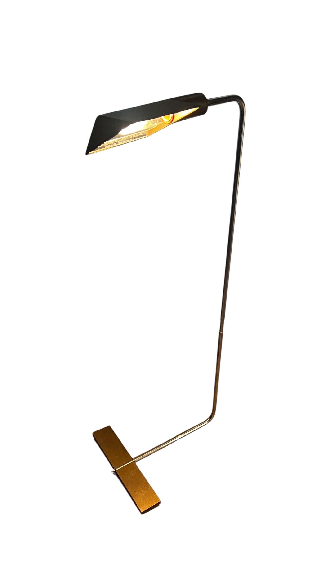 American Cedric Hartman 1UWV Brass & Chrome Reading Floor Lamp For Sale