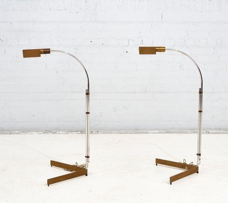 Mid-Century Modern Cedric Hartman 2WV Adjustable Brass Floor Lamps, 1966