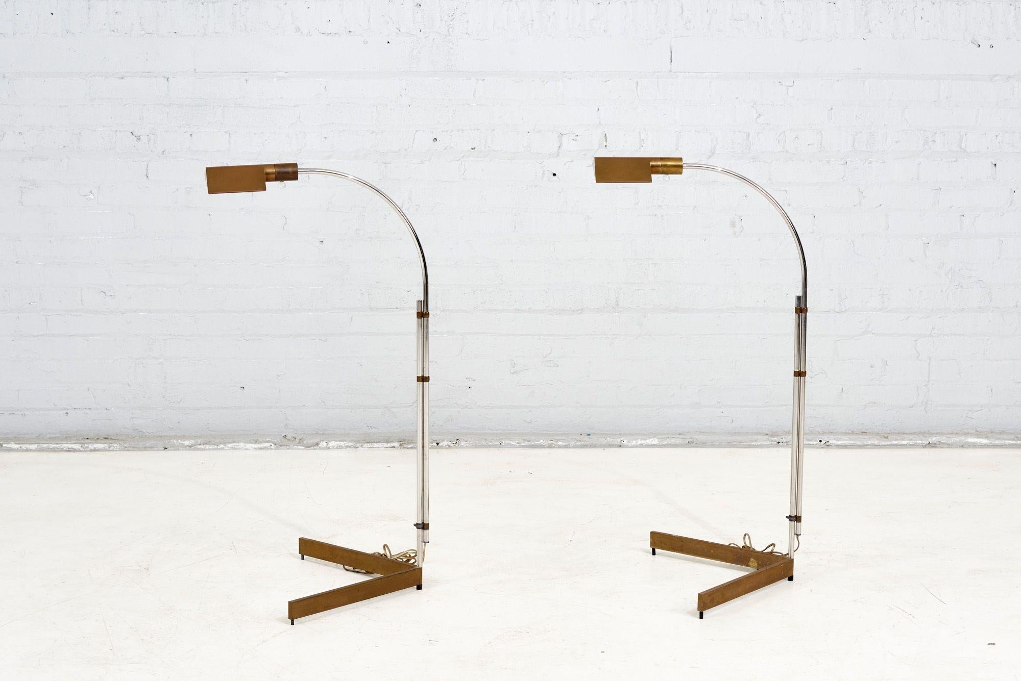 American Cedric Hartman 2WV Adjustable Brass Floor Lamps, 1966