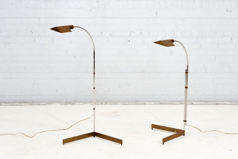 Cedric Hartman 2WV Adjustable Brass Floor Lamps, 1966 In Good Condition In Chicago, IL