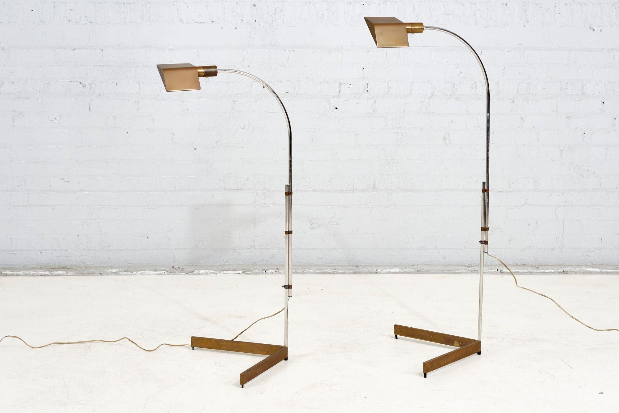 Mid-20th Century Cedric Hartman 2WV Adjustable Brass Floor Lamps, 1966