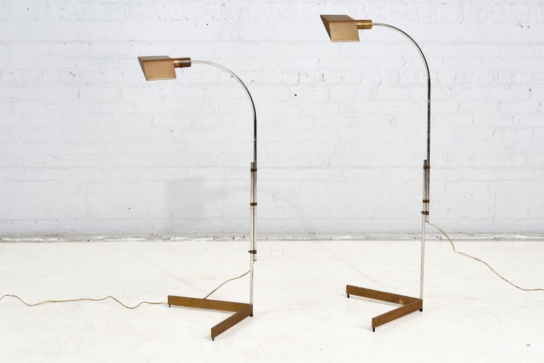 Mid-20th Century Cedric Hartman 2WV Adjustable Brass Floor Lamps, 1966