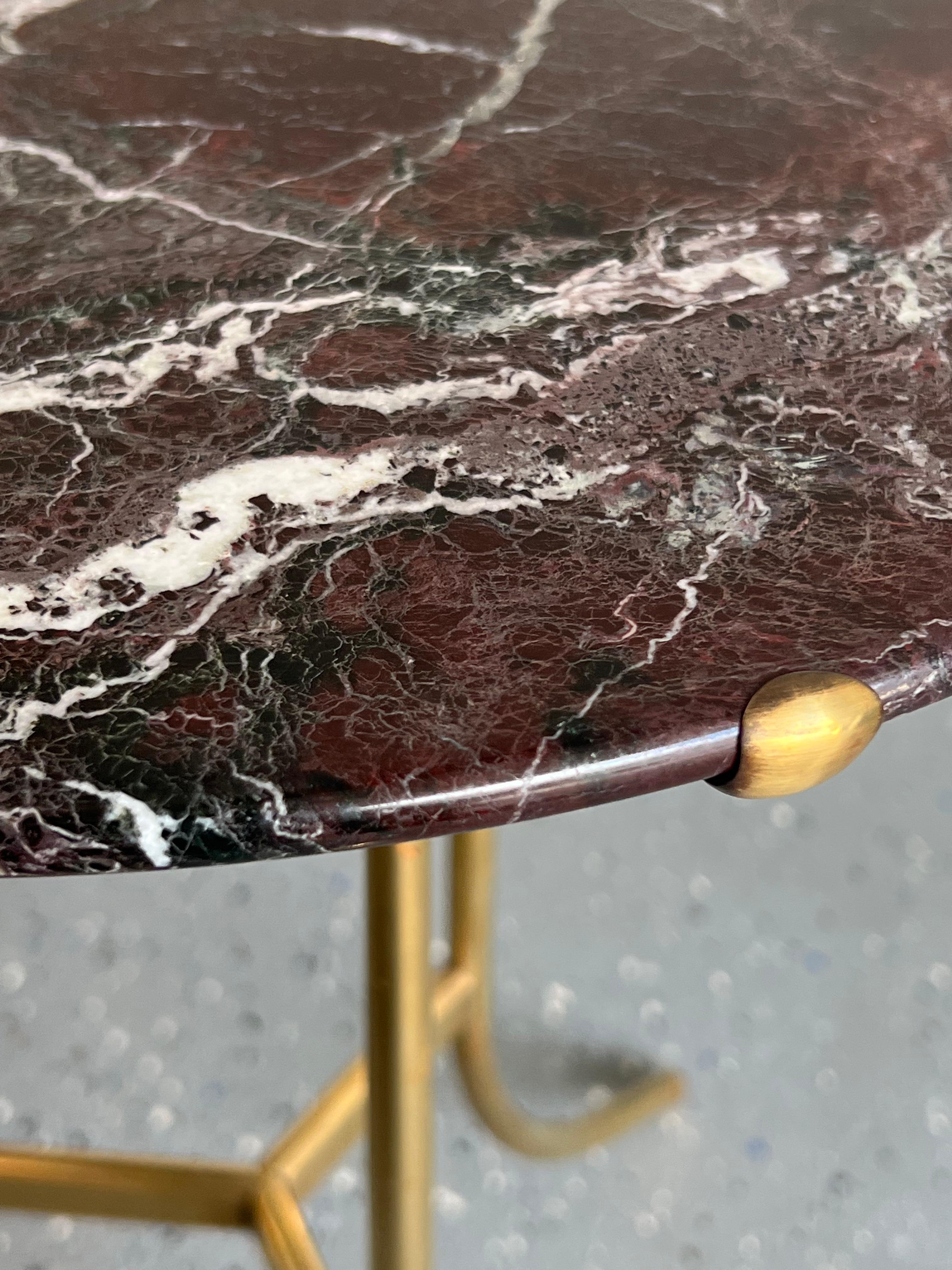 Mid-Century Modern Cedric Hartman Brass and Red Marble Drink or Side Table
