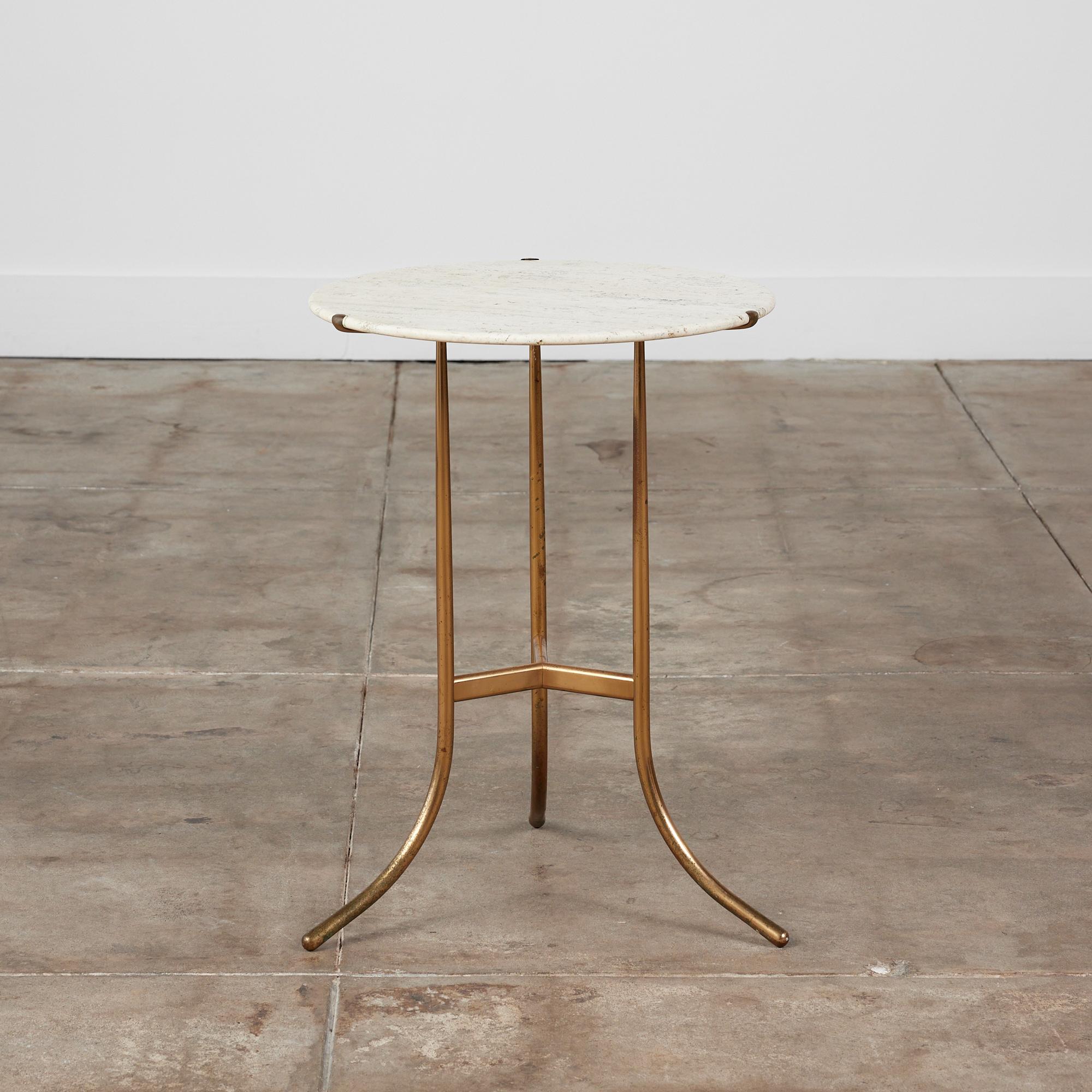 Mid-Century Modern Cedric Hartman Brass Side Table with Travertine Top