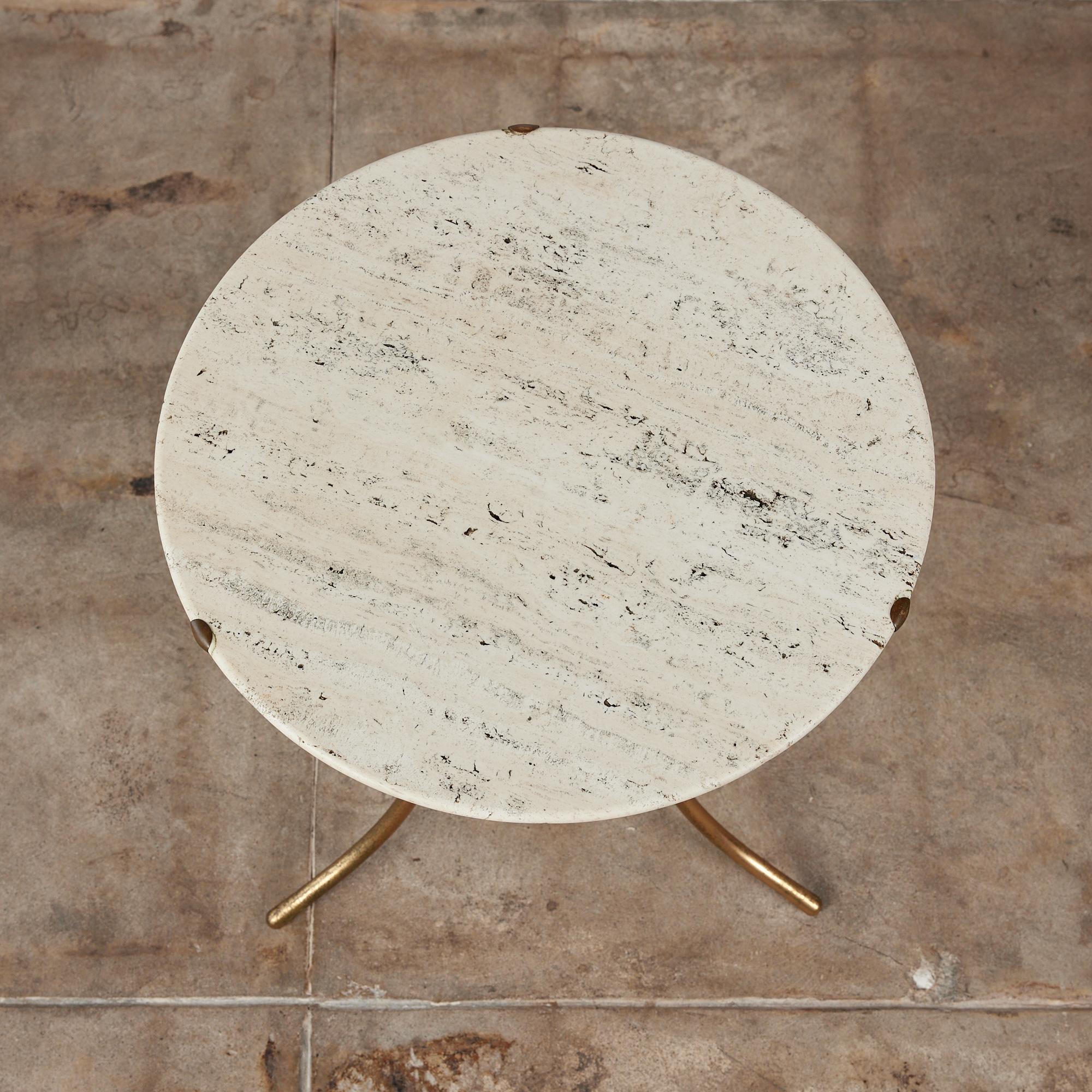Cedric Hartman Brass Side Table with Travertine Top In Good Condition In Los Angeles, CA