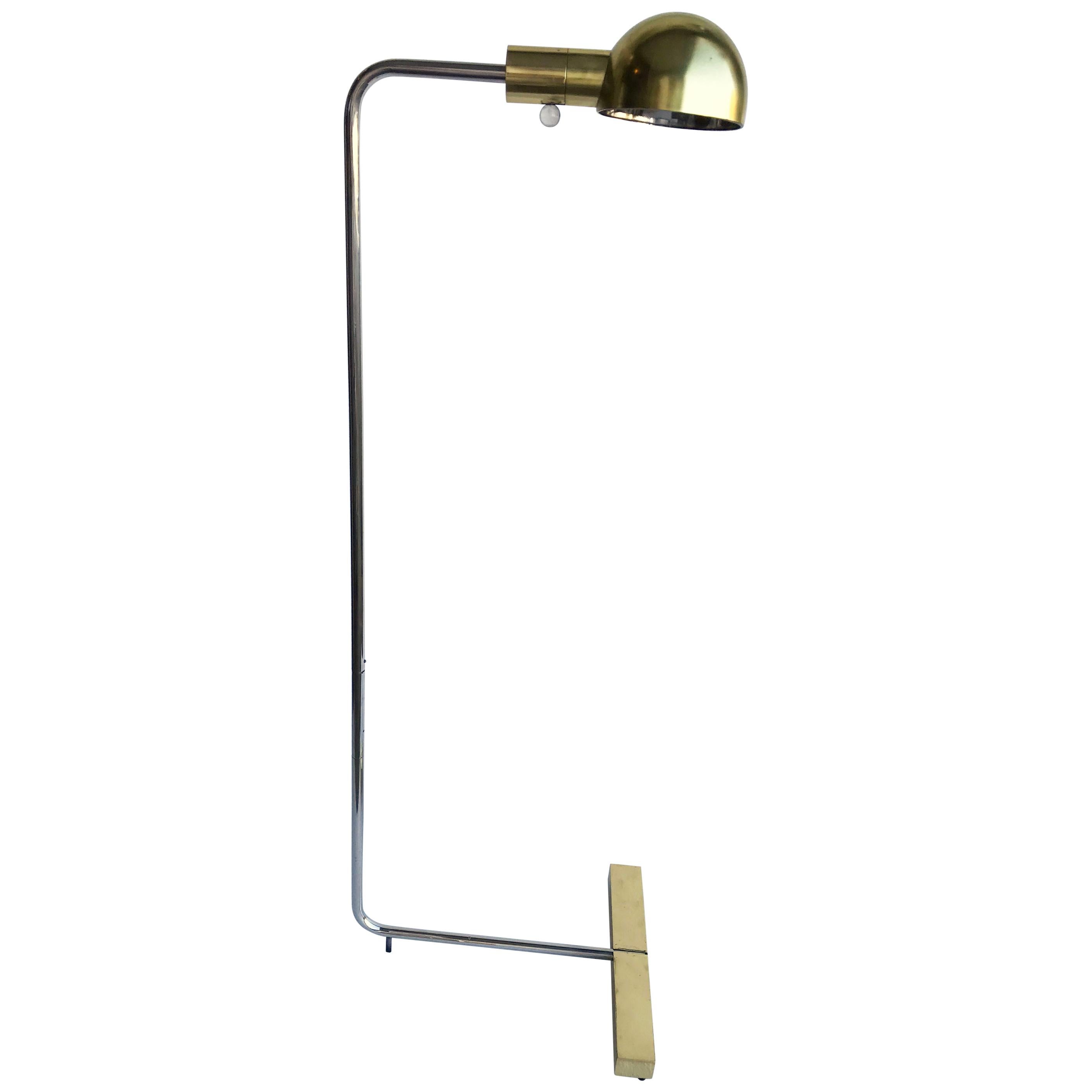 Cedric Hartman Mid-Century Modern Bronze & Chrome Floor Lamp, Signed