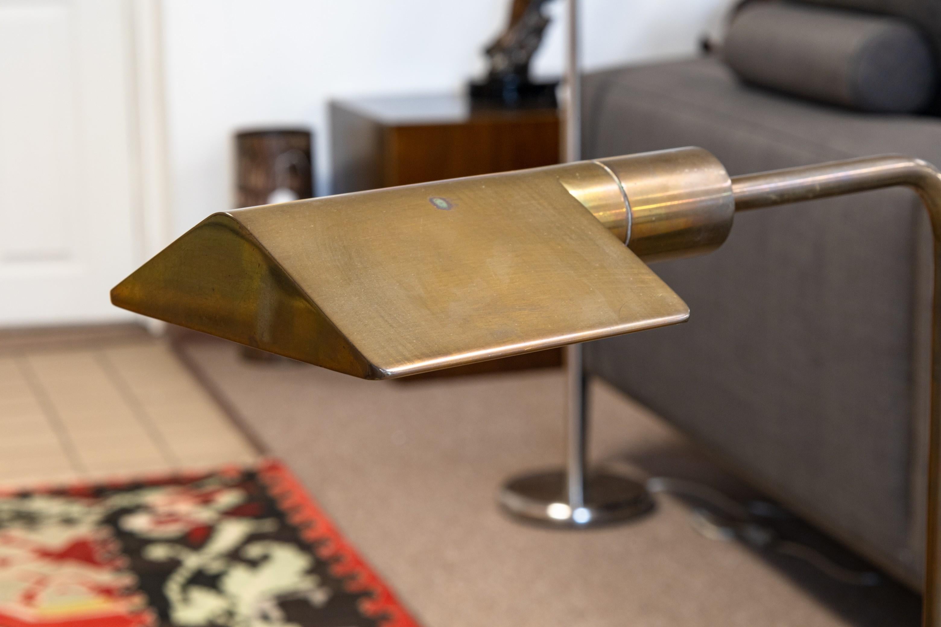 20th Century Cedric Hartman Mid Century Signed Brass Adjustable Dimming Reading Floor Lamp