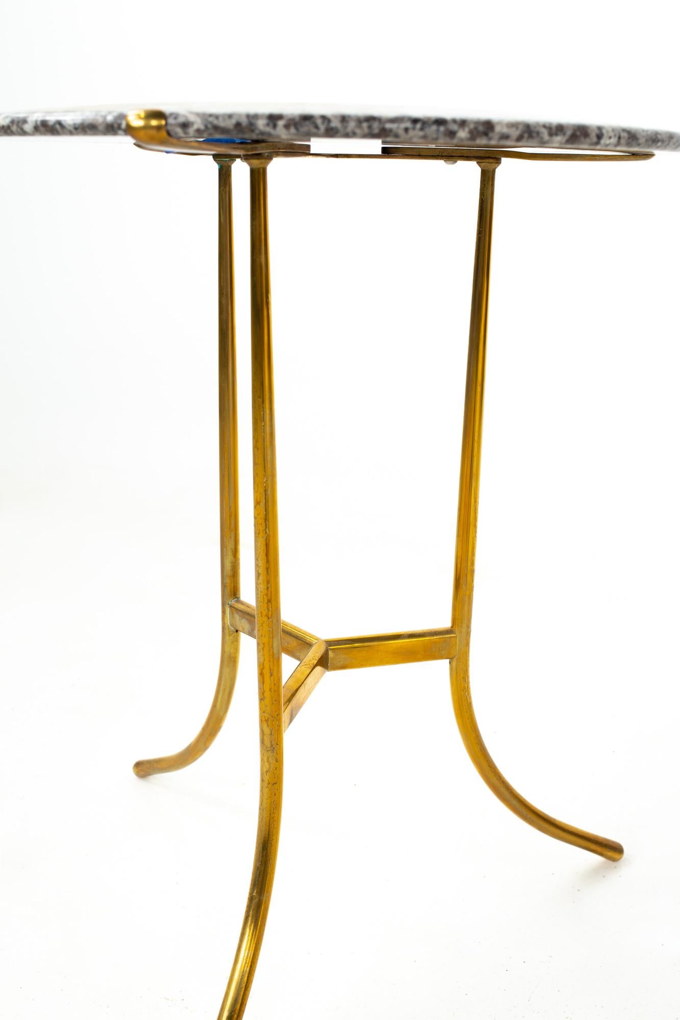 American Cedric Hartman Mid Century Brass and Marble Side End Table For Sale