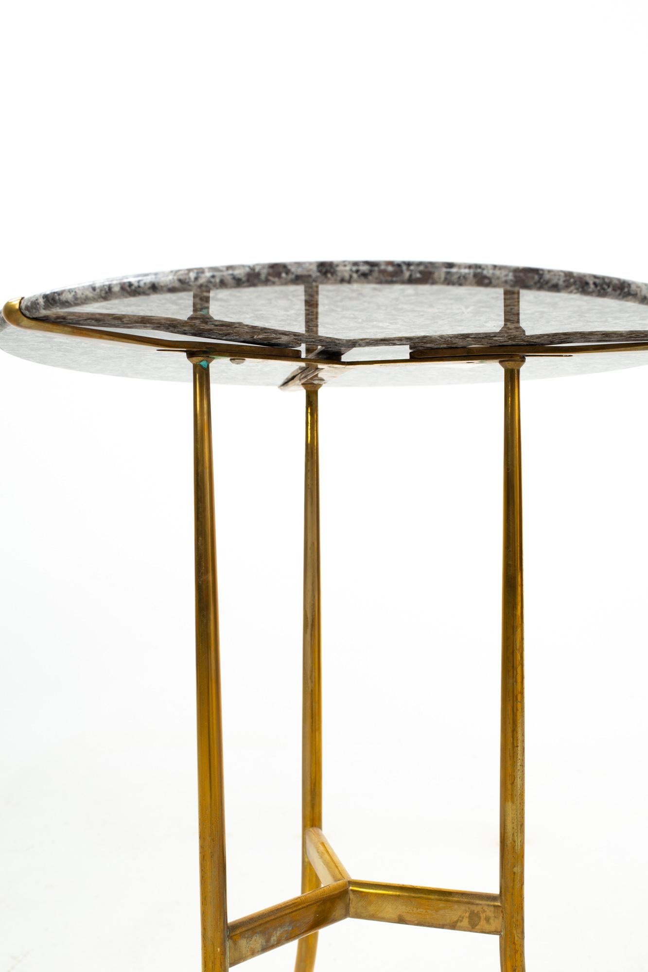 Late 20th Century Cedric Hartman Mid Century Brass and Marble Side End Table For Sale