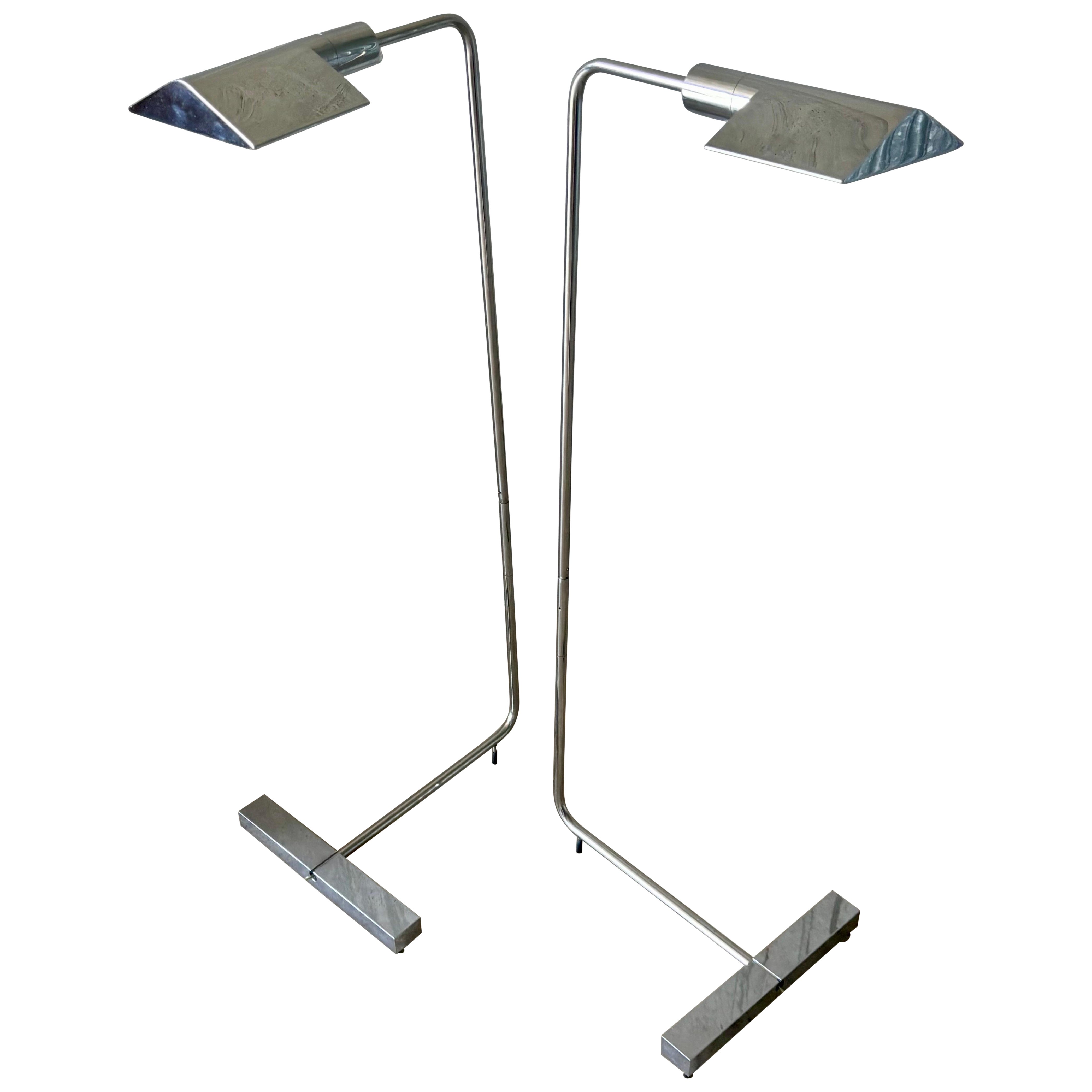 Cedric Hartman Model 1UWV Chrome Floor Lamps - Pair, Adjustable For Sale