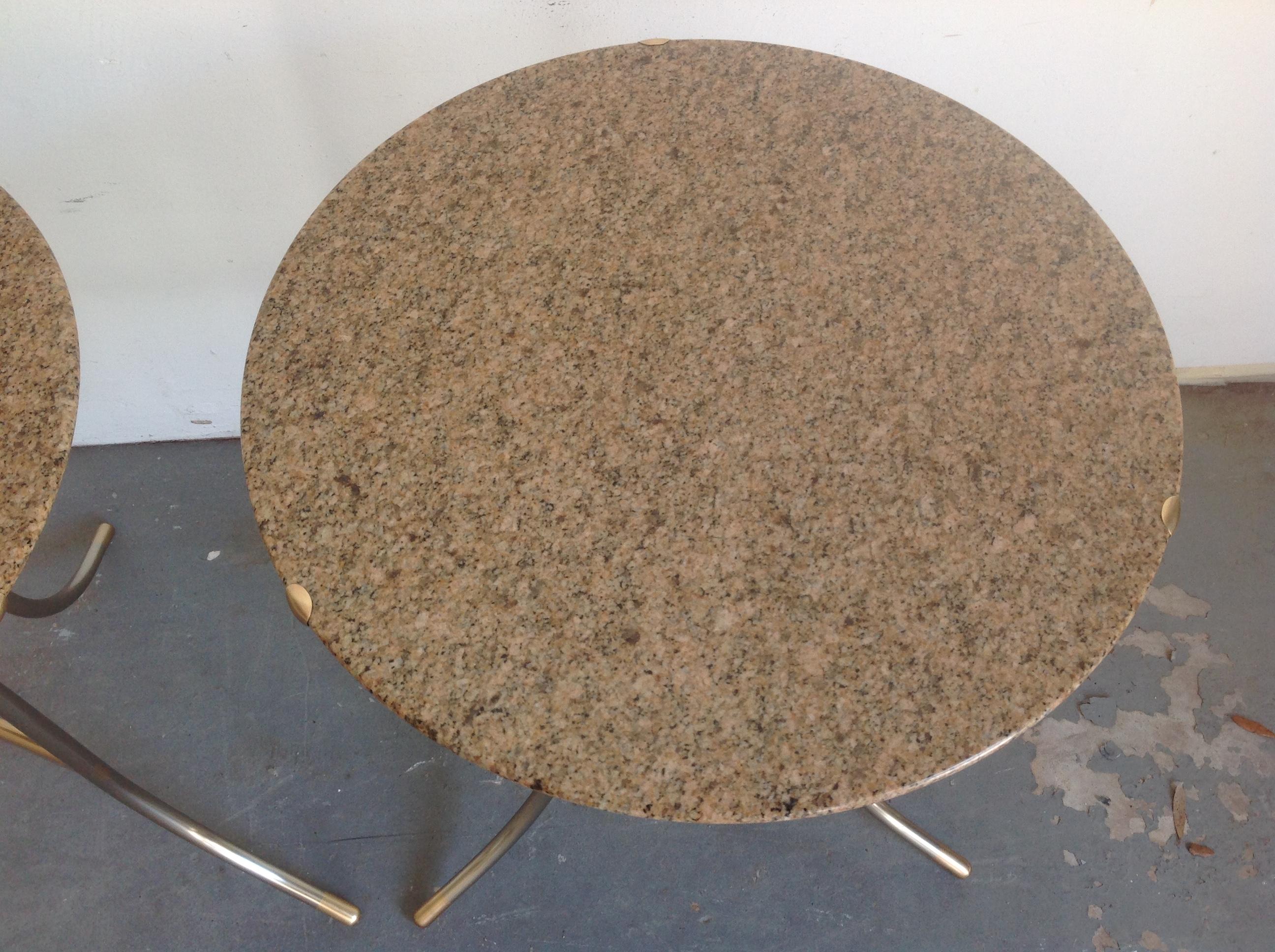 Mid-Century Modern Cedric Hartman Pair of Granite and Mixed Metal Side Tables For Sale