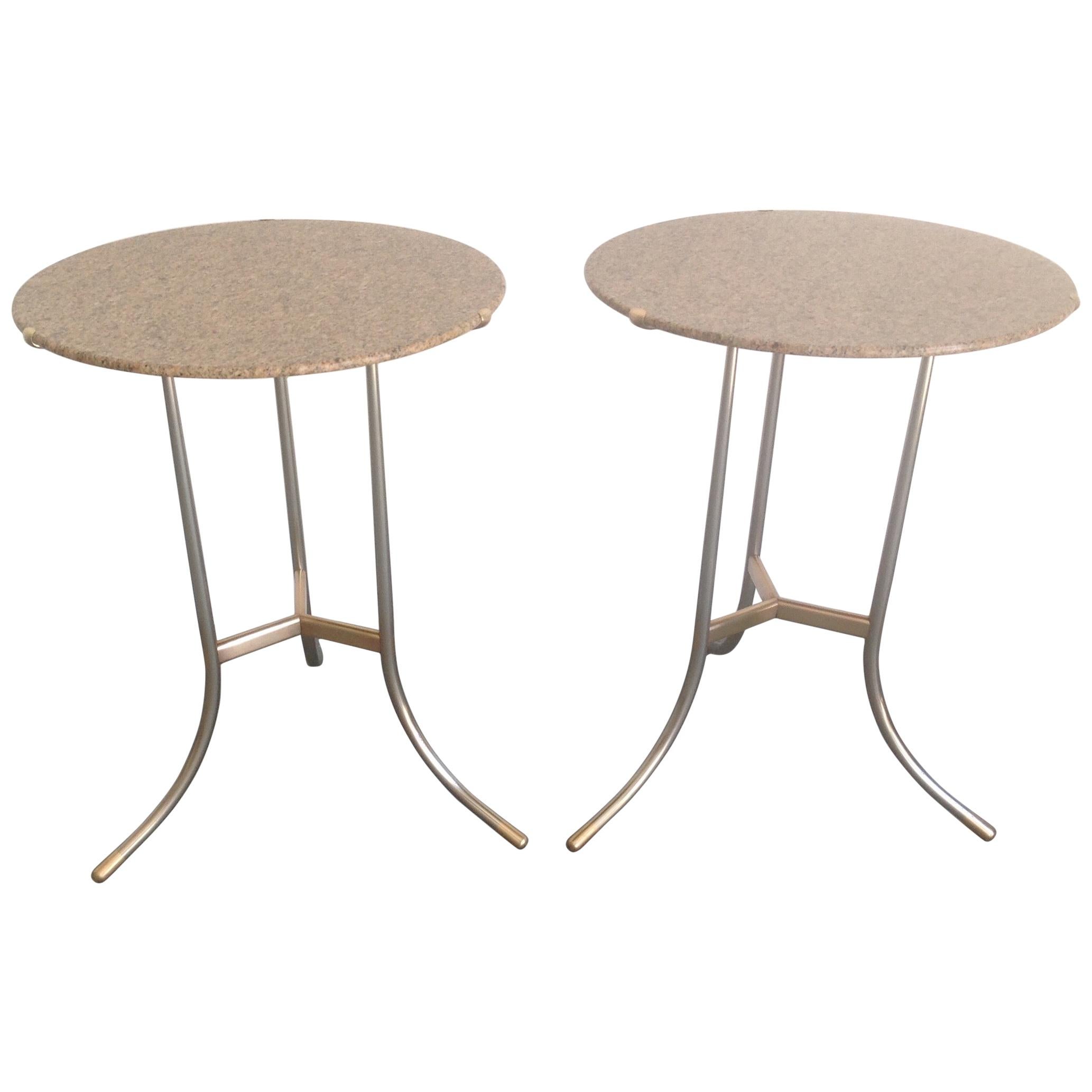 Cedric Hartman Pair of Granite and Mixed Metal Side Tables For Sale