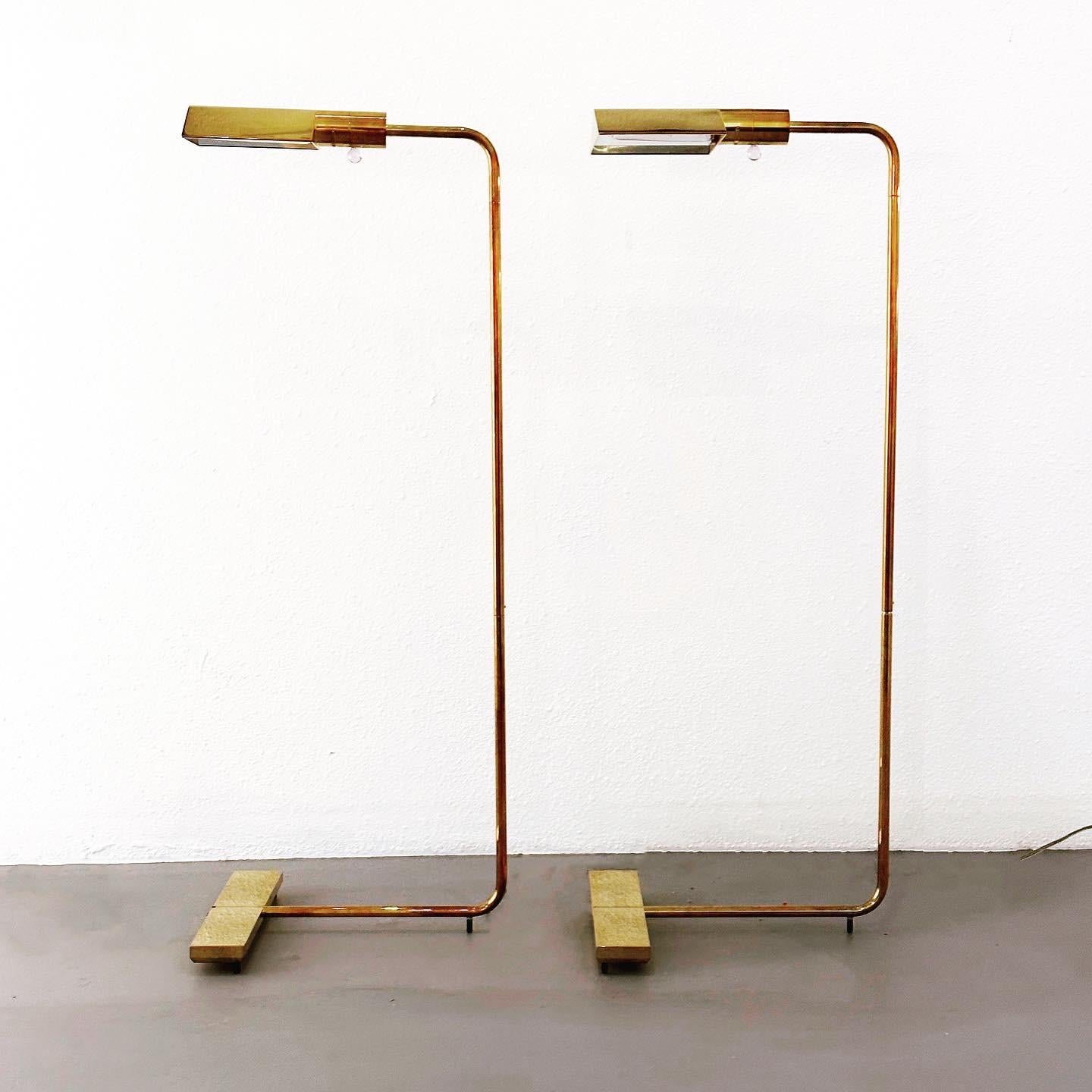 Modern Cedric Hartman Pair Signed Adjustable Brass Reading Lamps 1UWV, 1967 Design