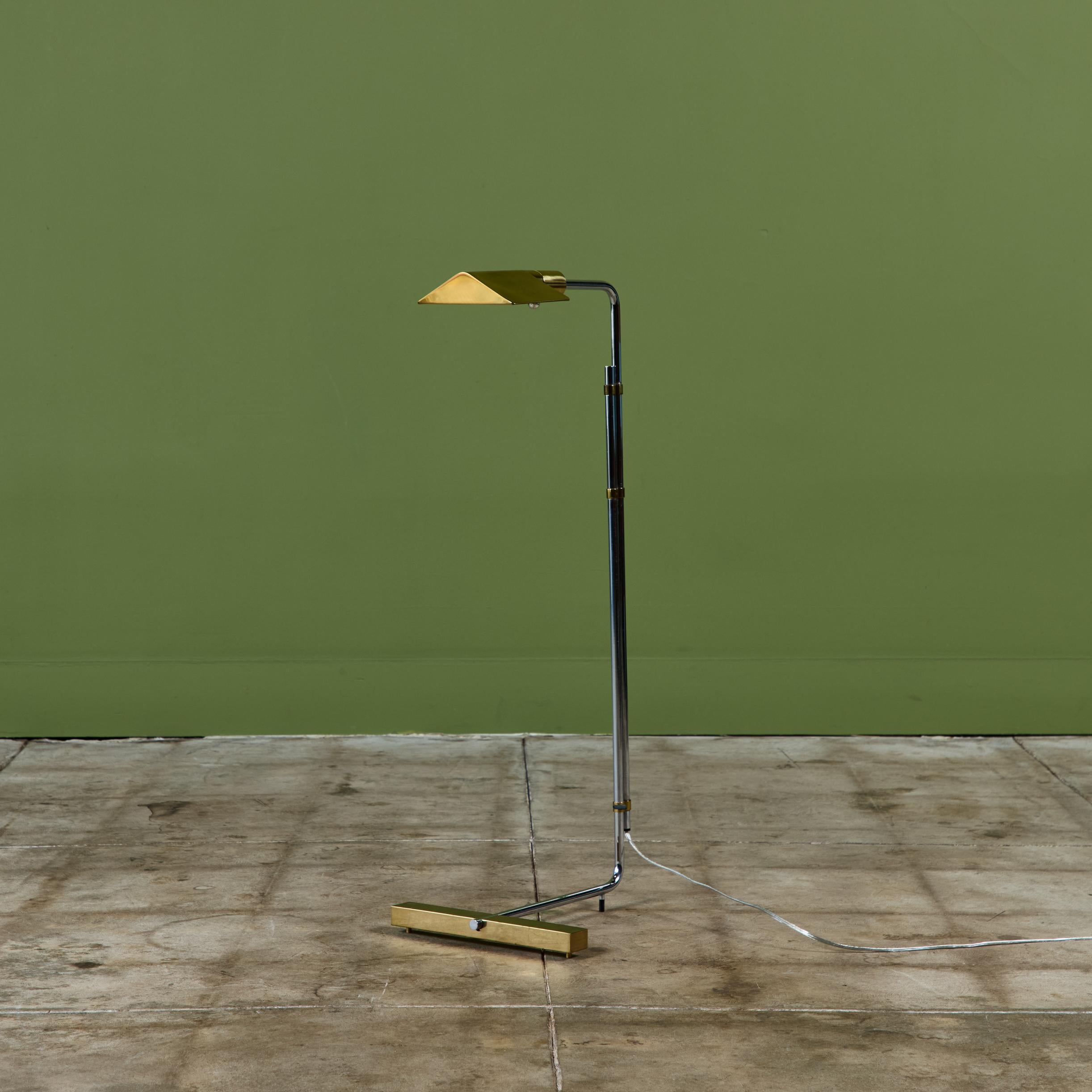 Mid-Century Modern Lampadaire de bar parallèle en laiton et acier inoxydable Cedric Hartman en vente