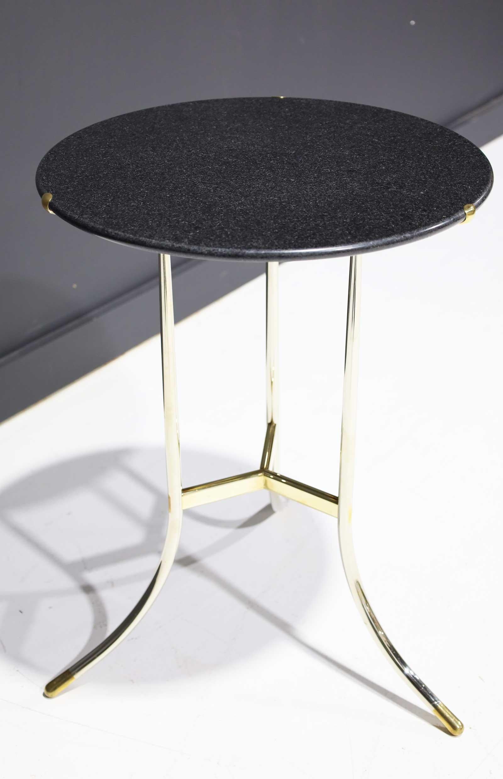 Cedric Hartman Polished Steel and Brass Side Table with Black Granite Top In Good Condition For Sale In Dallas, TX