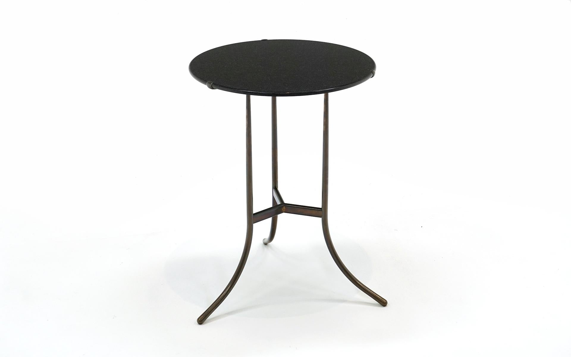 Mid-Century Modern Cedric Hartman Round Dark Gray Almost Black Marble and Brass End Table For Sale