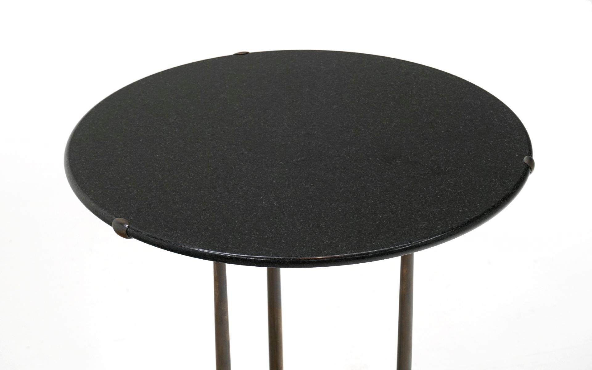 American Cedric Hartman Round Dark Gray Almost Black Marble and Brass End Table For Sale