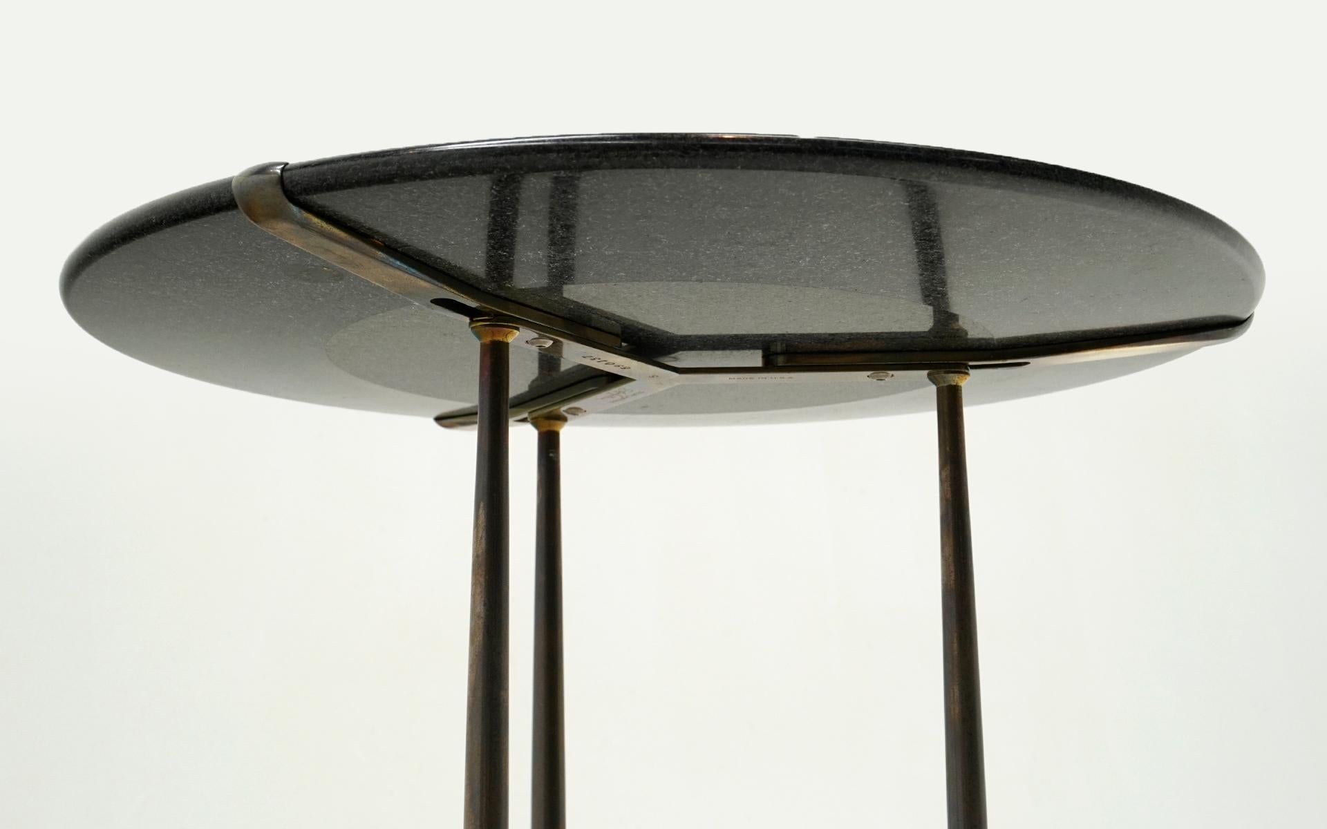 Late 20th Century Cedric Hartman Round Dark Gray Almost Black Marble and Brass End Table For Sale