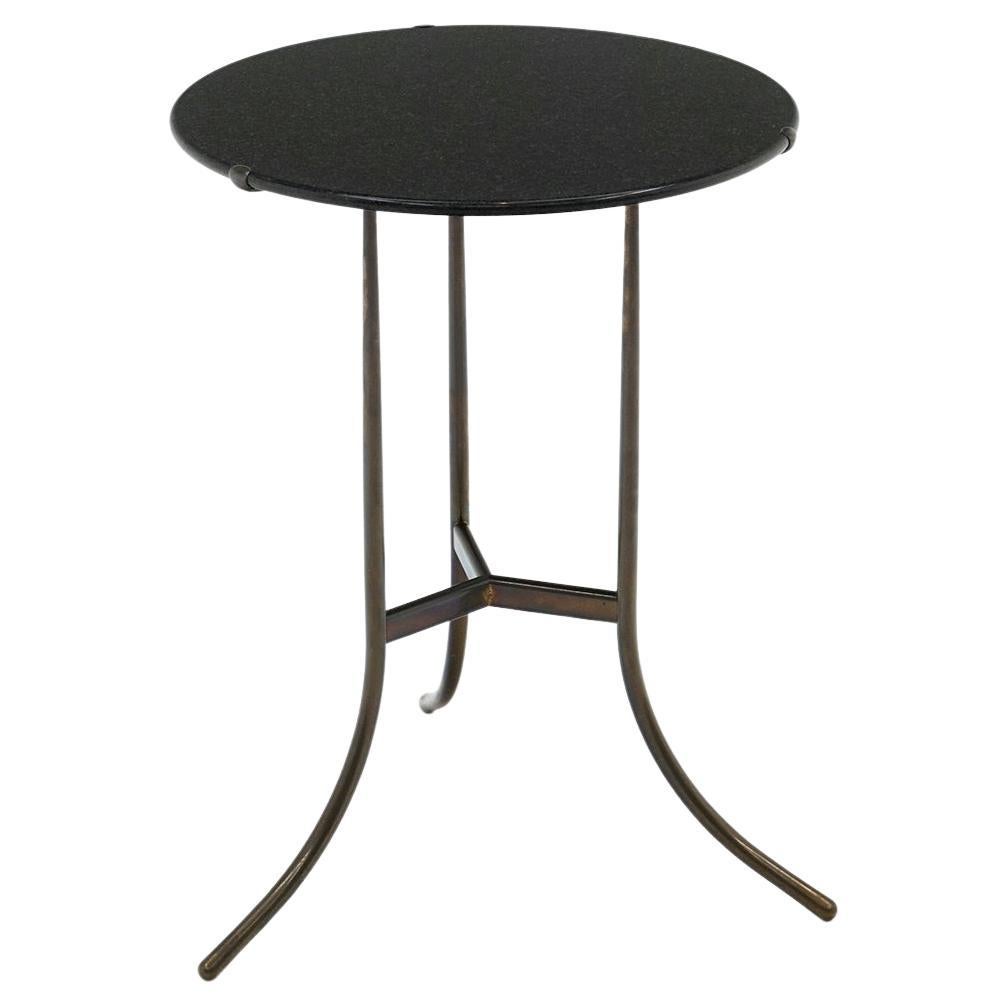 Cedric Hartman Round Dark Gray Almost Black Marble and Brass End Table For Sale